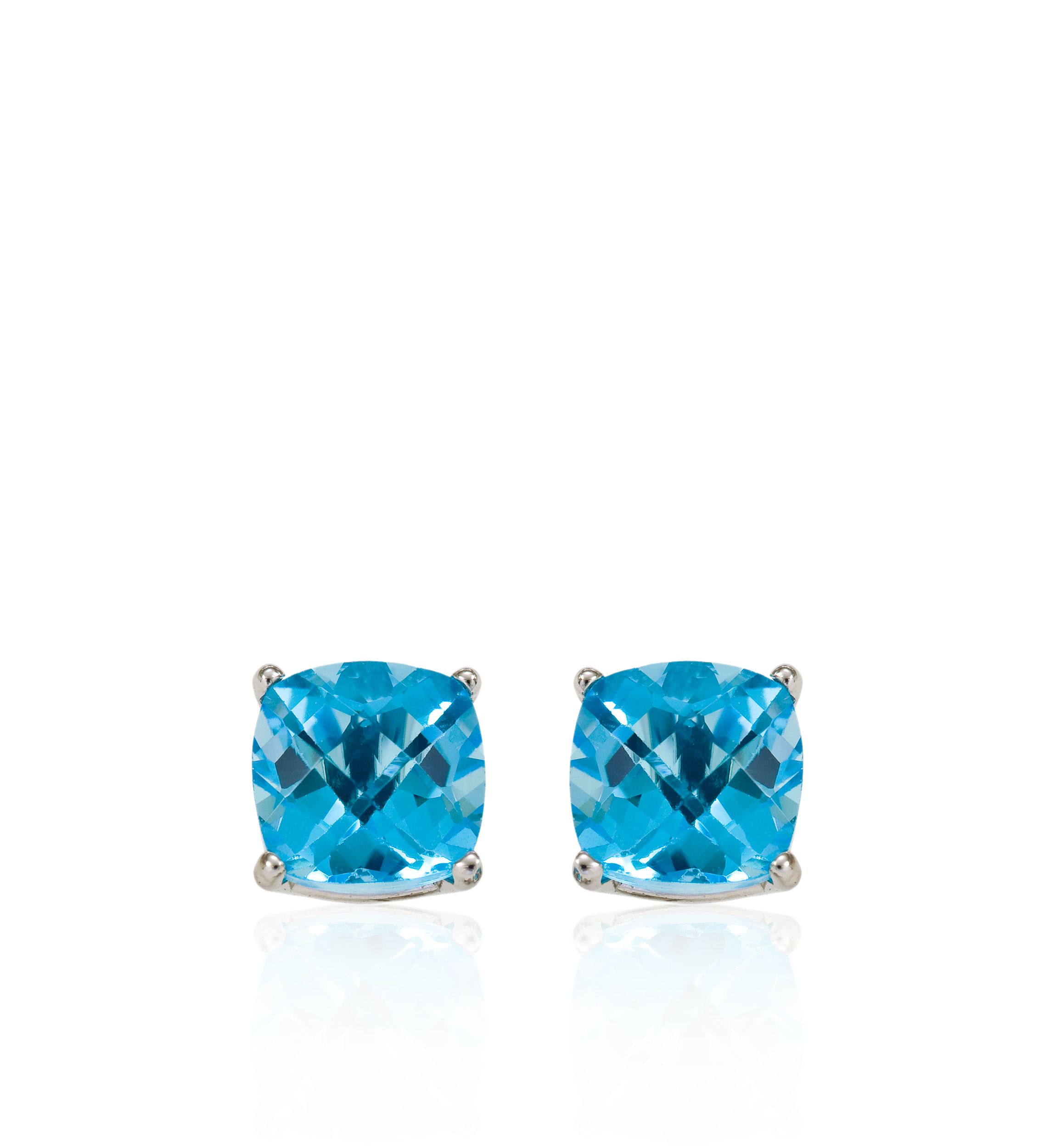 14k White Gold 8mm Blue Topaz Stud Earrings