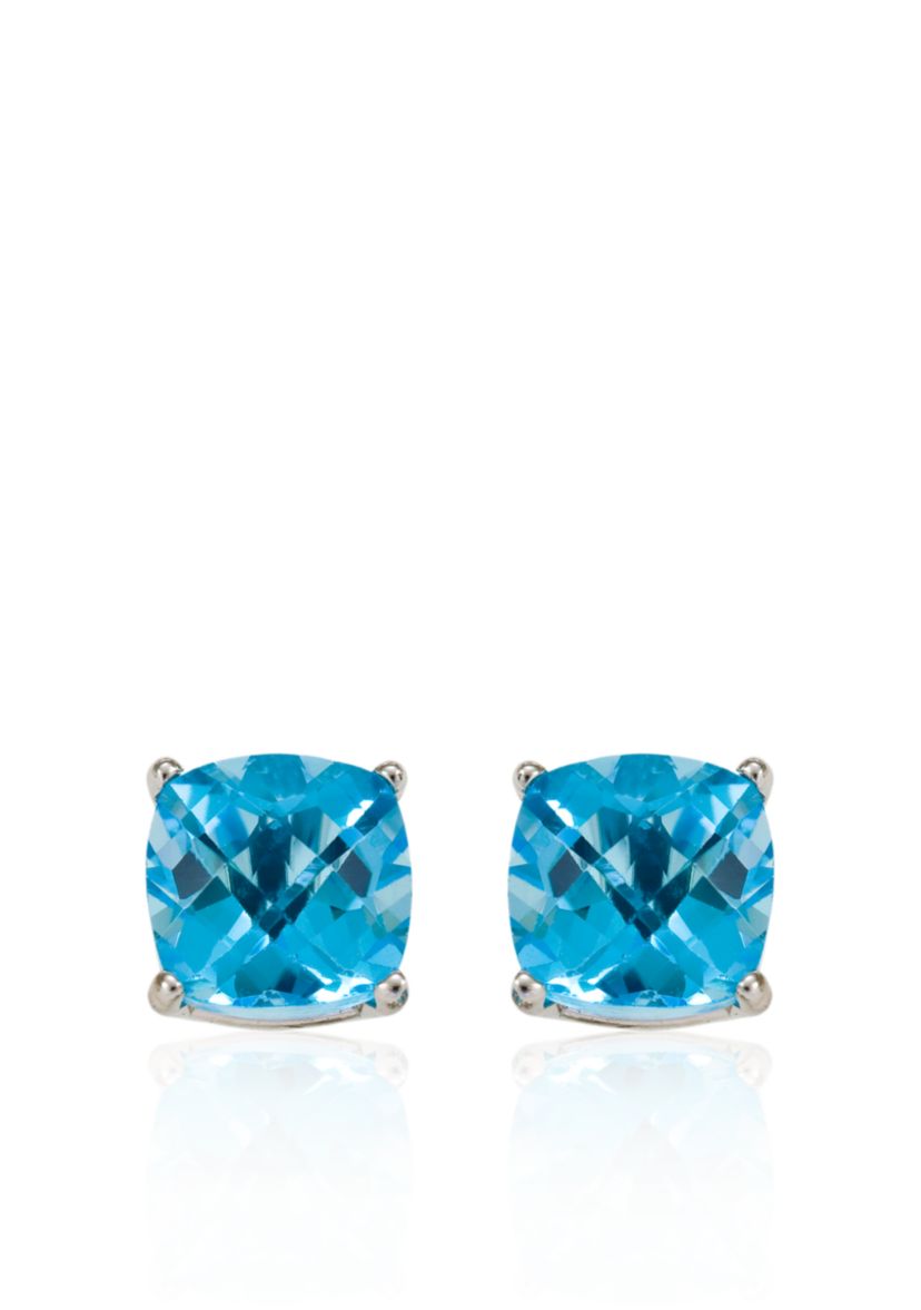 14k White Gold 8mm Blue Topaz Stud Earrings