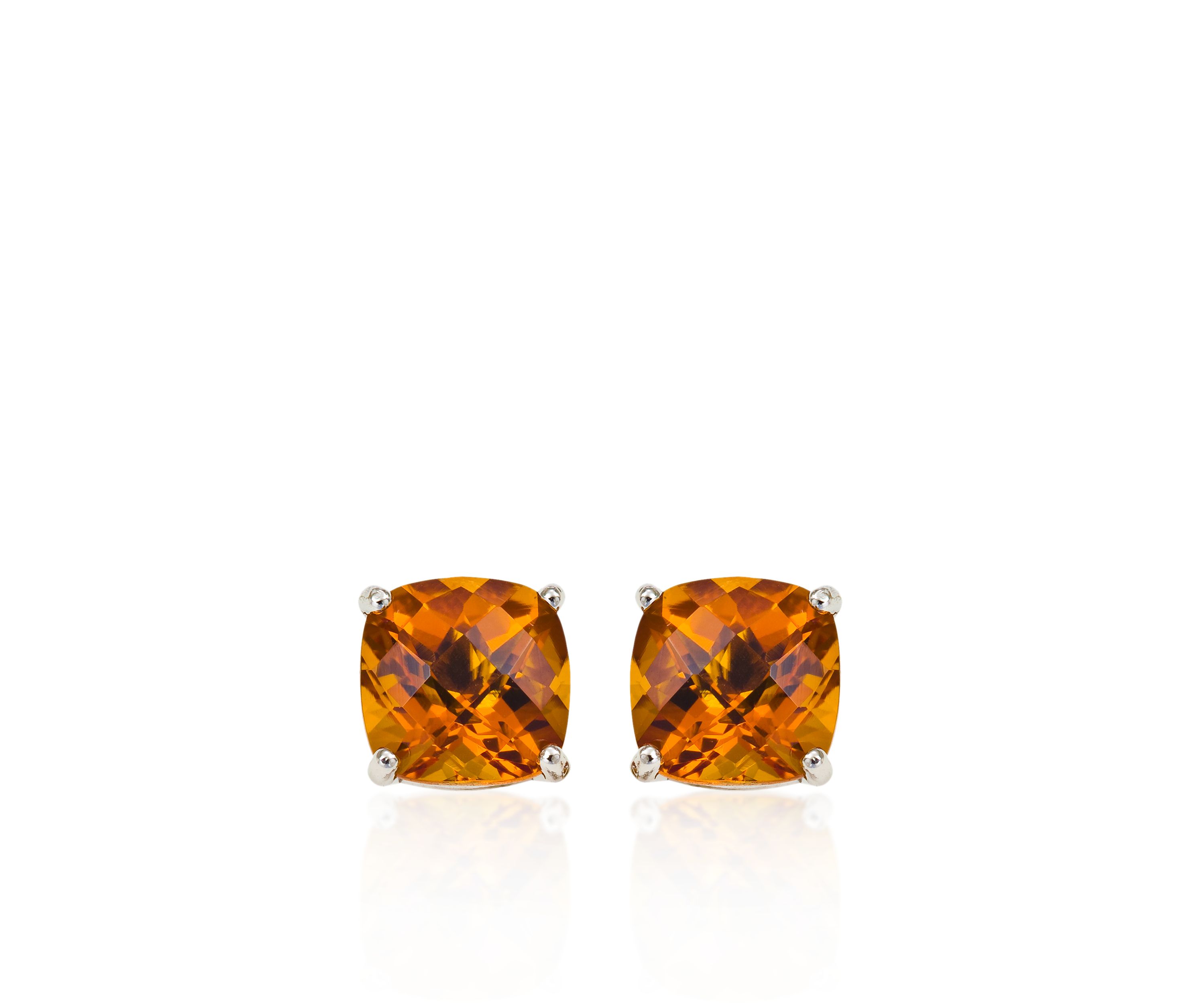 14k White Gold 8mm Citrine Stud Earrings
