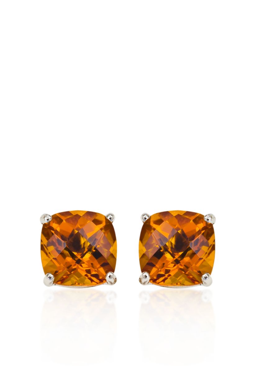 14k White Gold 8mm Citrine Stud Earrings