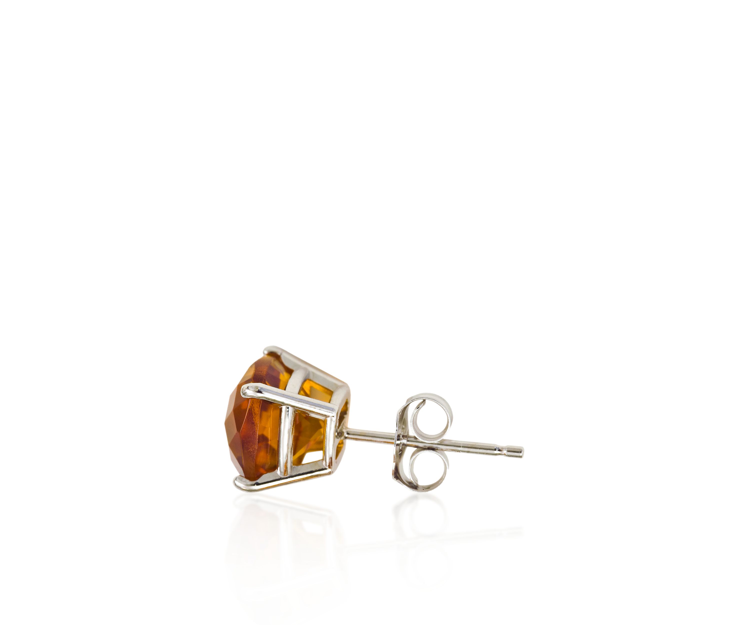 14k White Gold 8mm Citrine Stud Earrings