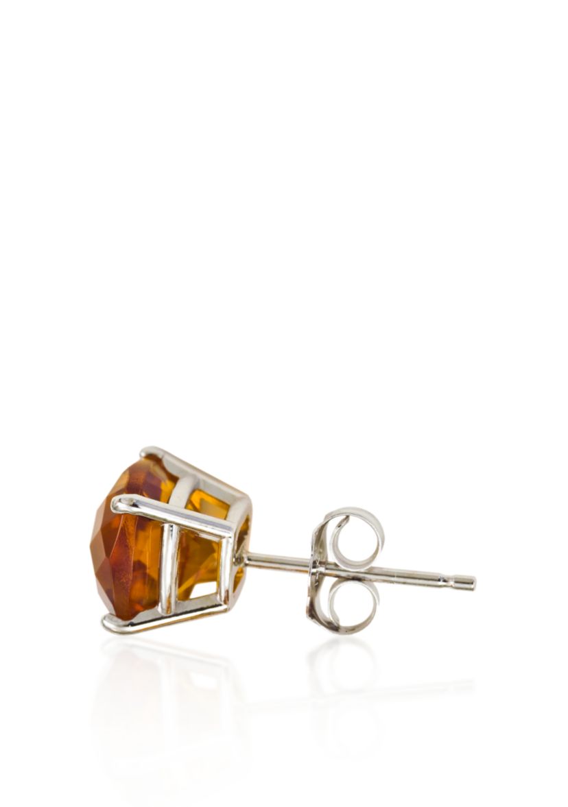 14k White Gold 8mm Citrine Stud Earrings