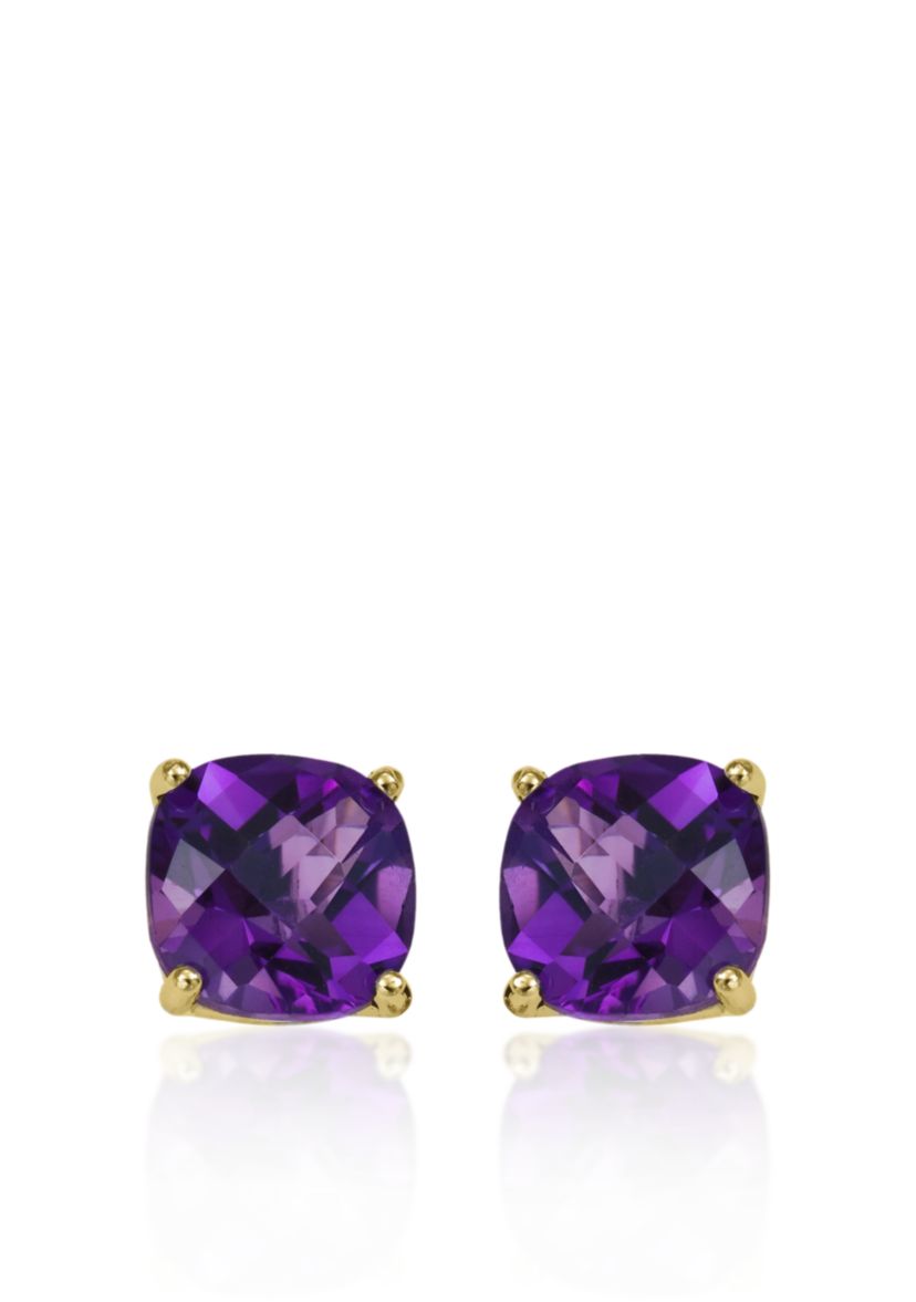 14k Yellow Gold 8mm Amethyst Stud Earrings