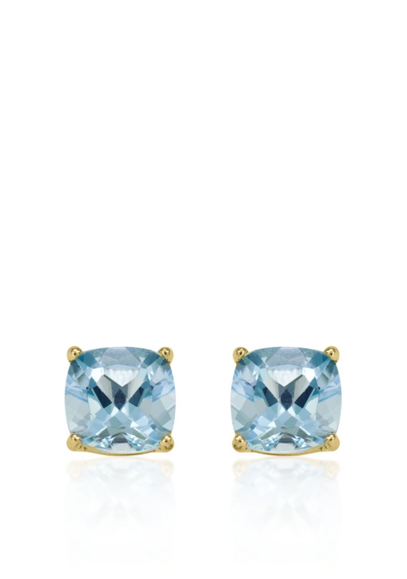 14k Yellow Gold 8mm Aquamarine Stud Earrings