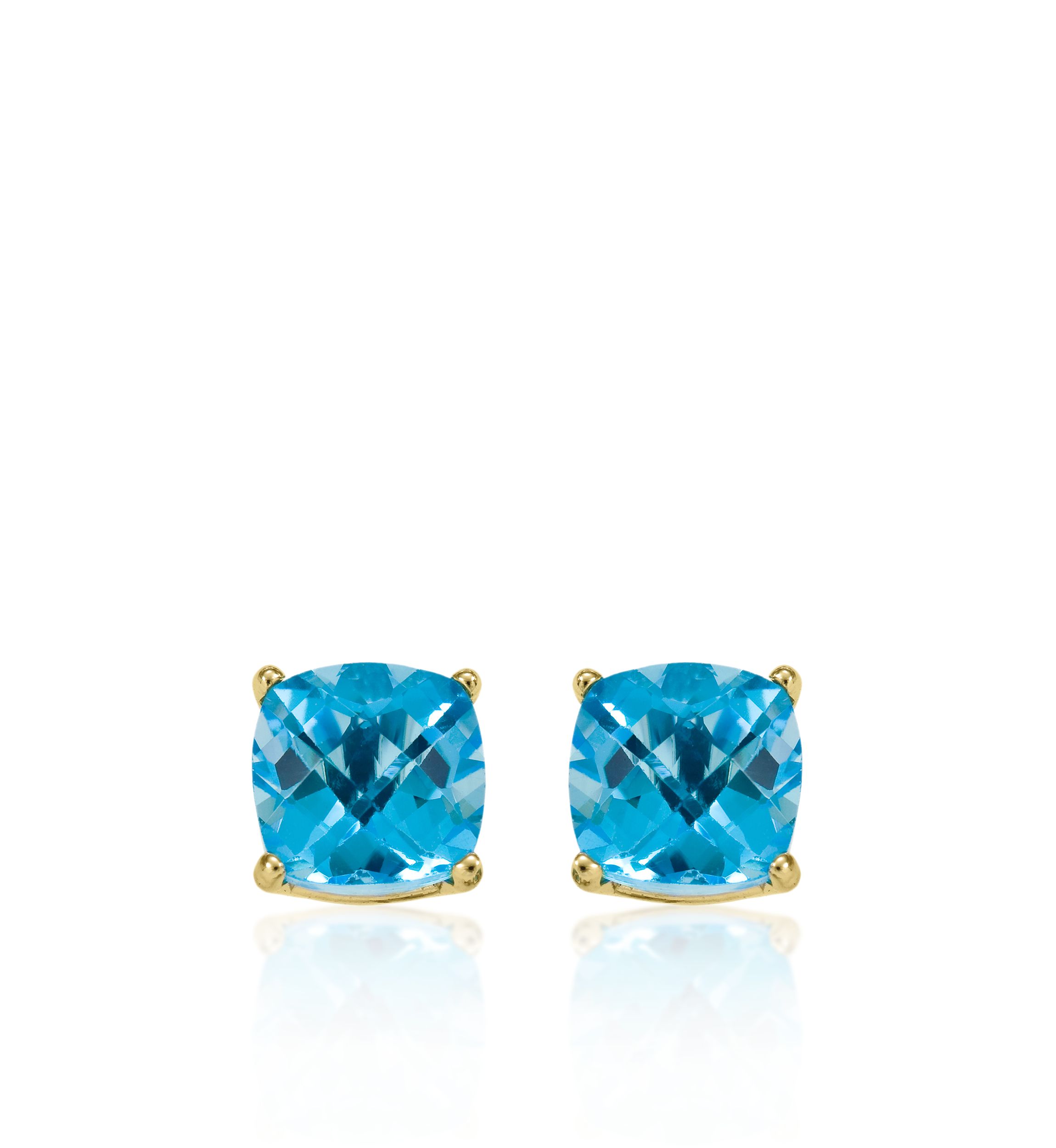 14k Yellow Gold 8mm Blue Topaz Stud Earrings