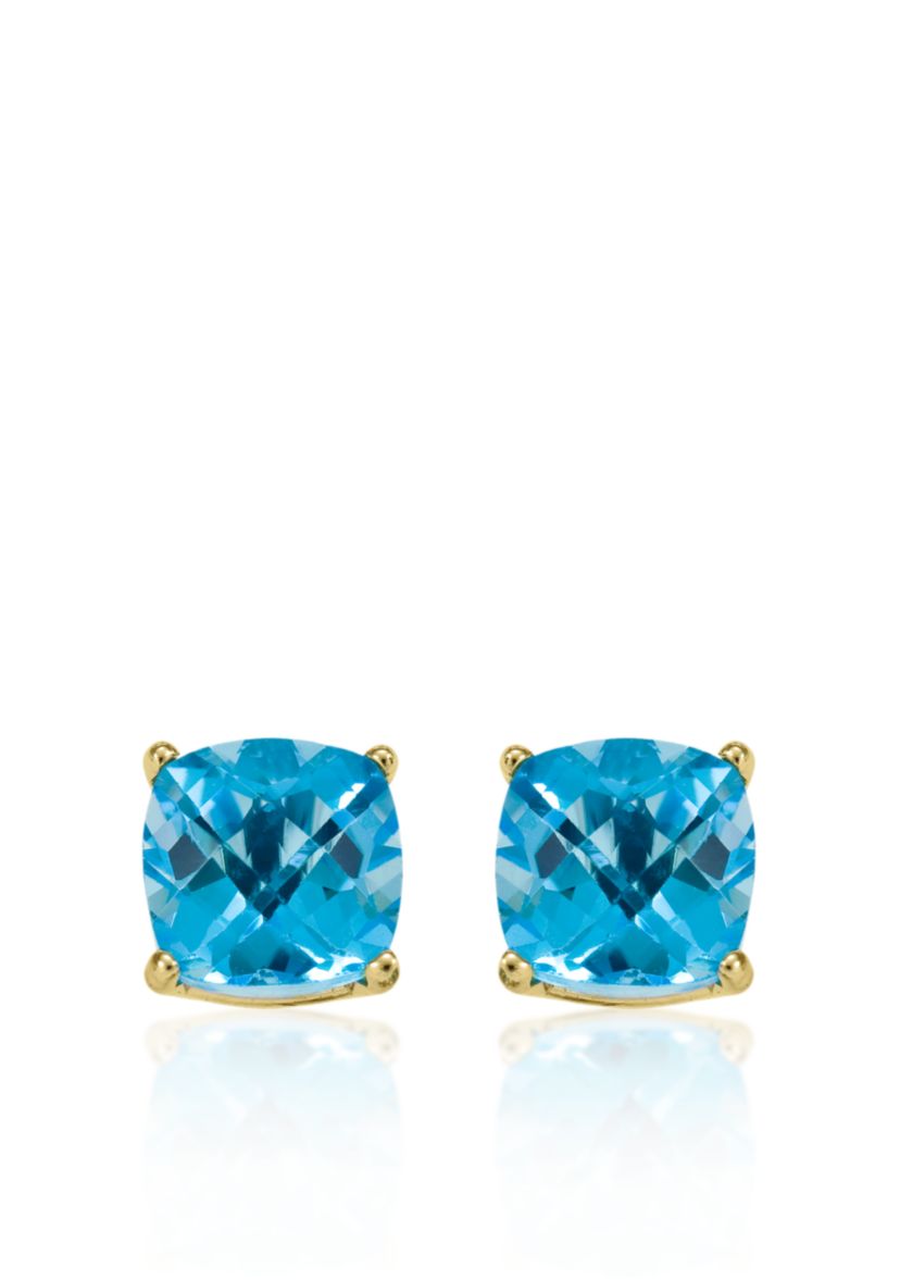 14k Yellow Gold 8mm Blue Topaz Stud Earrings