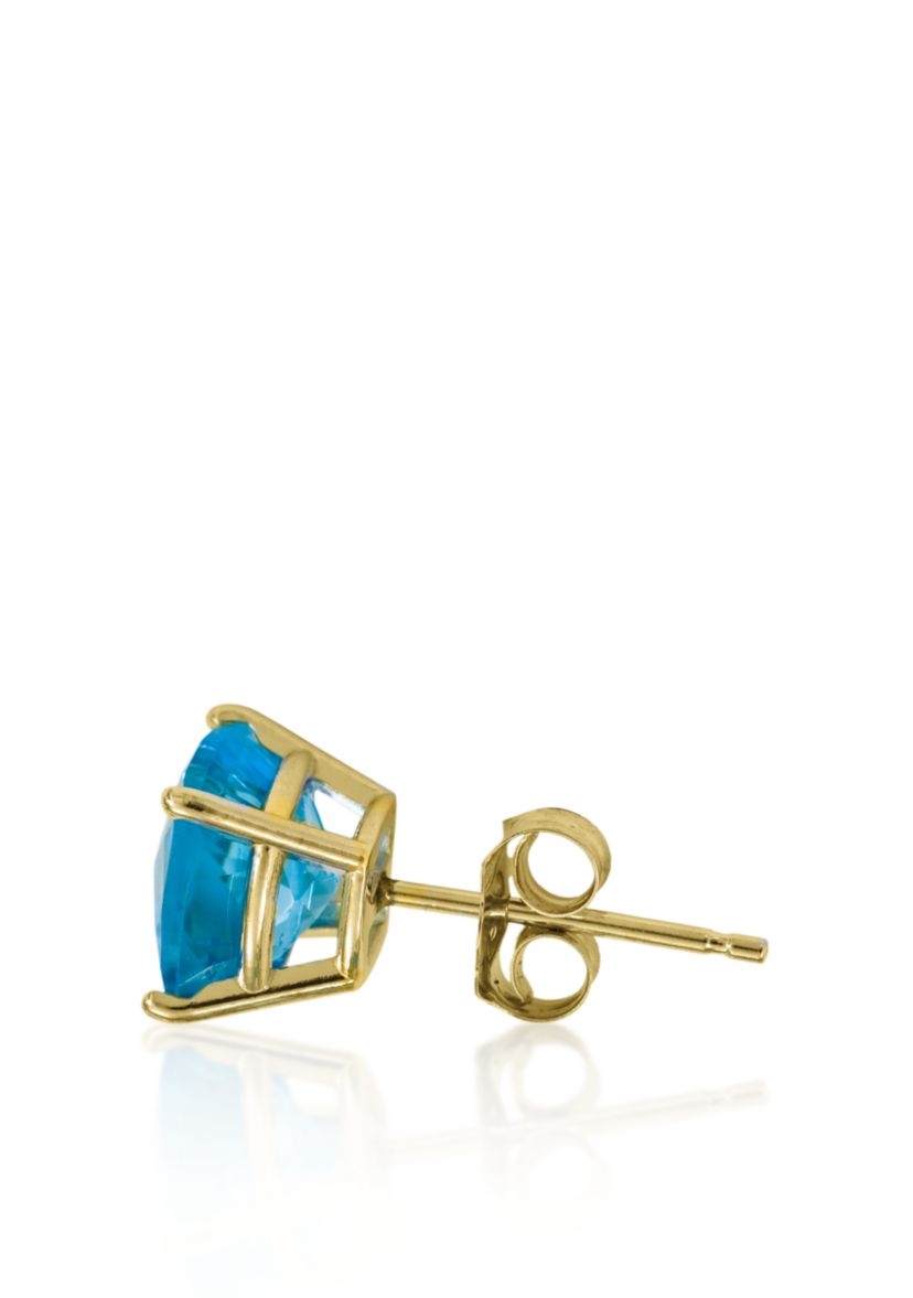 14k Yellow Gold 8mm Blue Topaz Stud Earrings