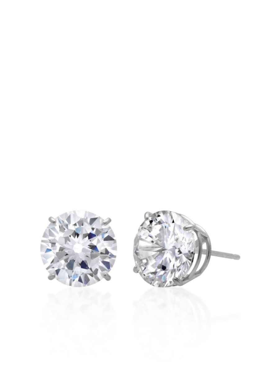 14k White Gold 9mm Cubic Zirconia Stud Earrings