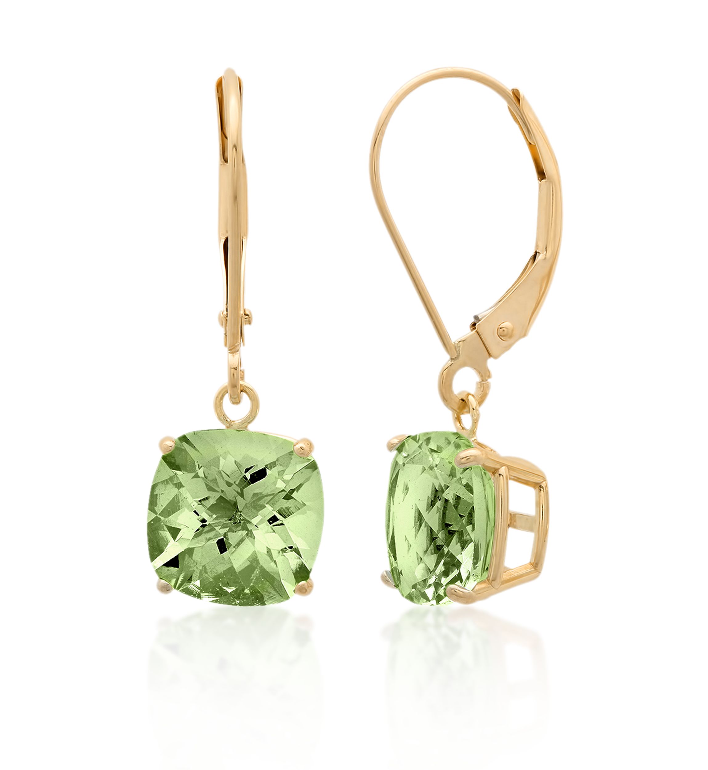 10k Yellow Gold Green Amethyst Earrings