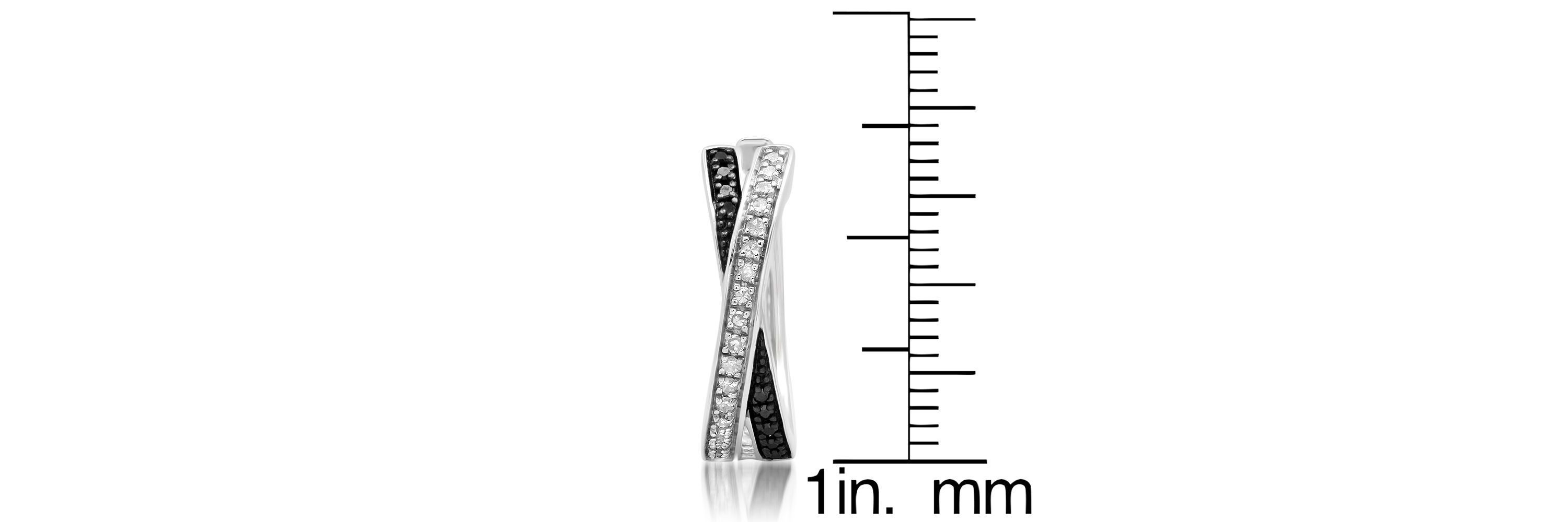 Sterling Silver Black and White Diamond X Hoop Earrings (1/3 cttw, J-K Color, I2-I3 Clarity)