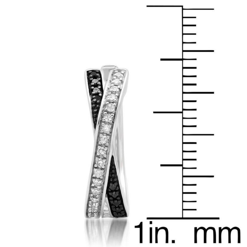 Sterling Silver Black and White Diamond X Hoop Earrings (1/3 cttw, J-K Color, I2-I3 Clarity)