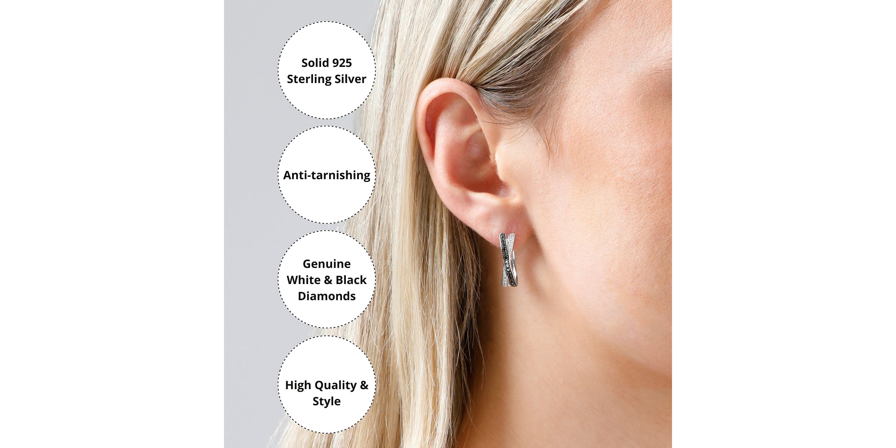 Sterling Silver Black and White Diamond X Hoop Earrings (1/3 cttw, J-K Color, I2-I3 Clarity)