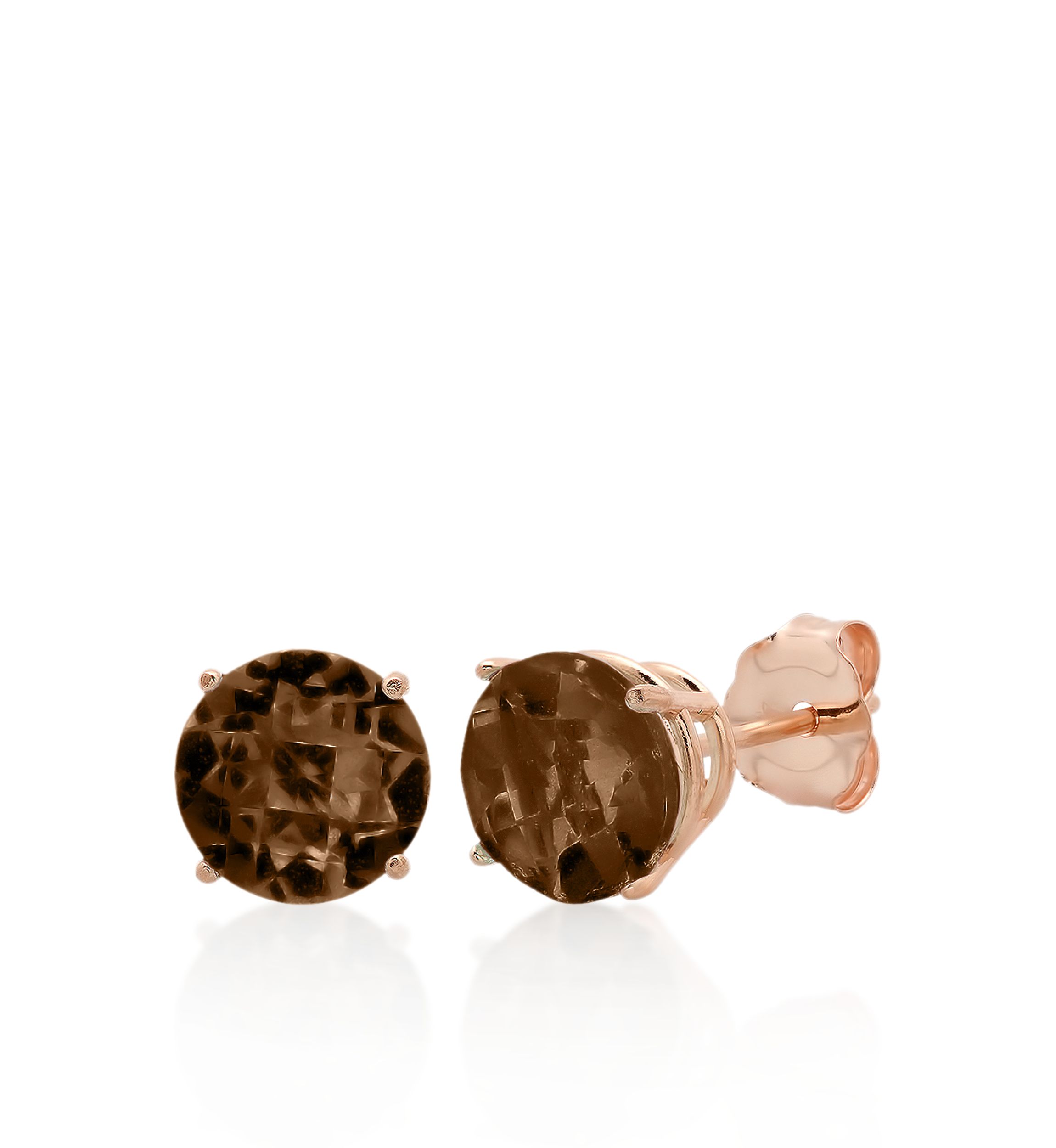 10k Rose Gold Smokey Quartz Stud Earrings