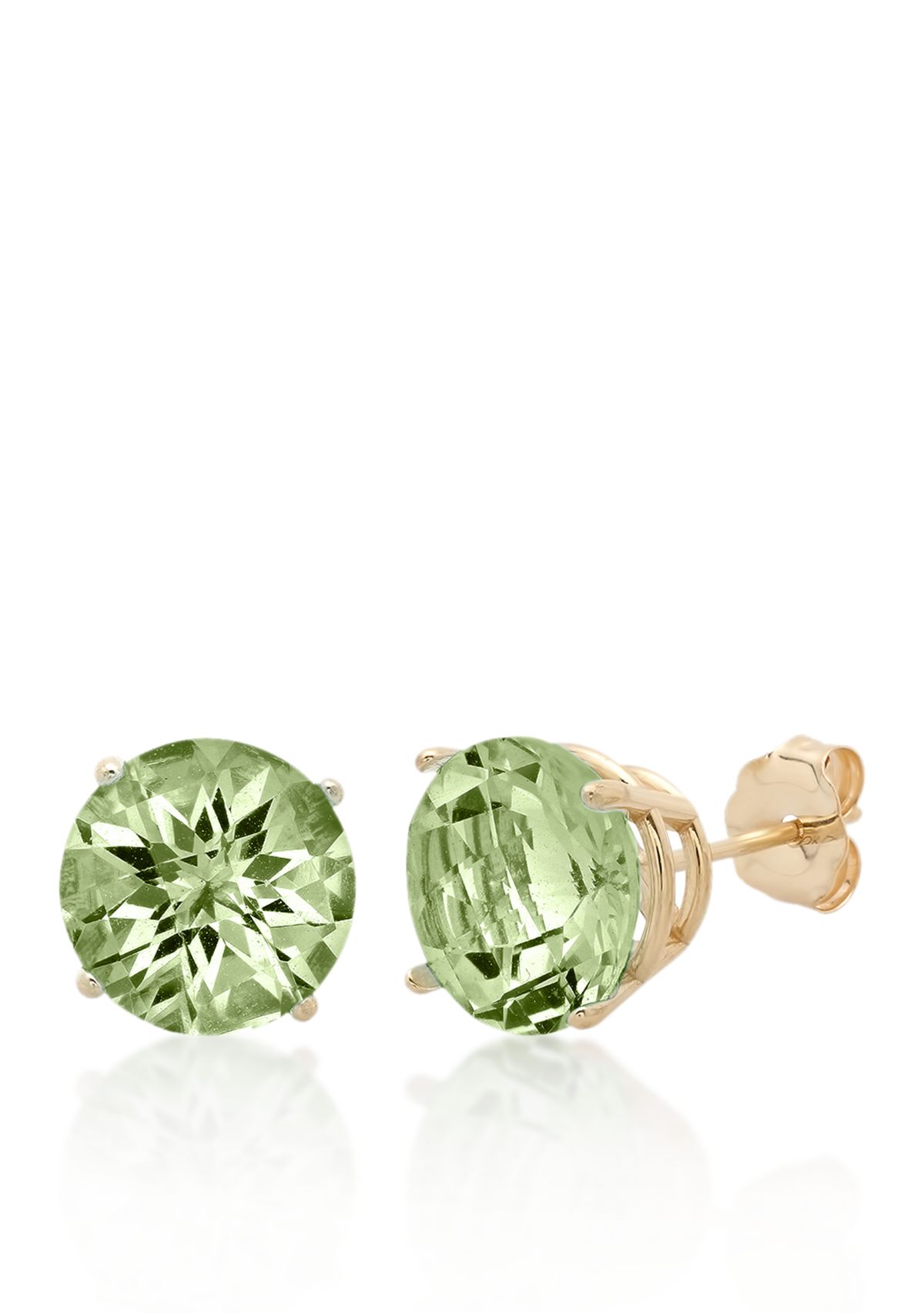 10k Yellow Gold Green Amethyst Stud Earrings