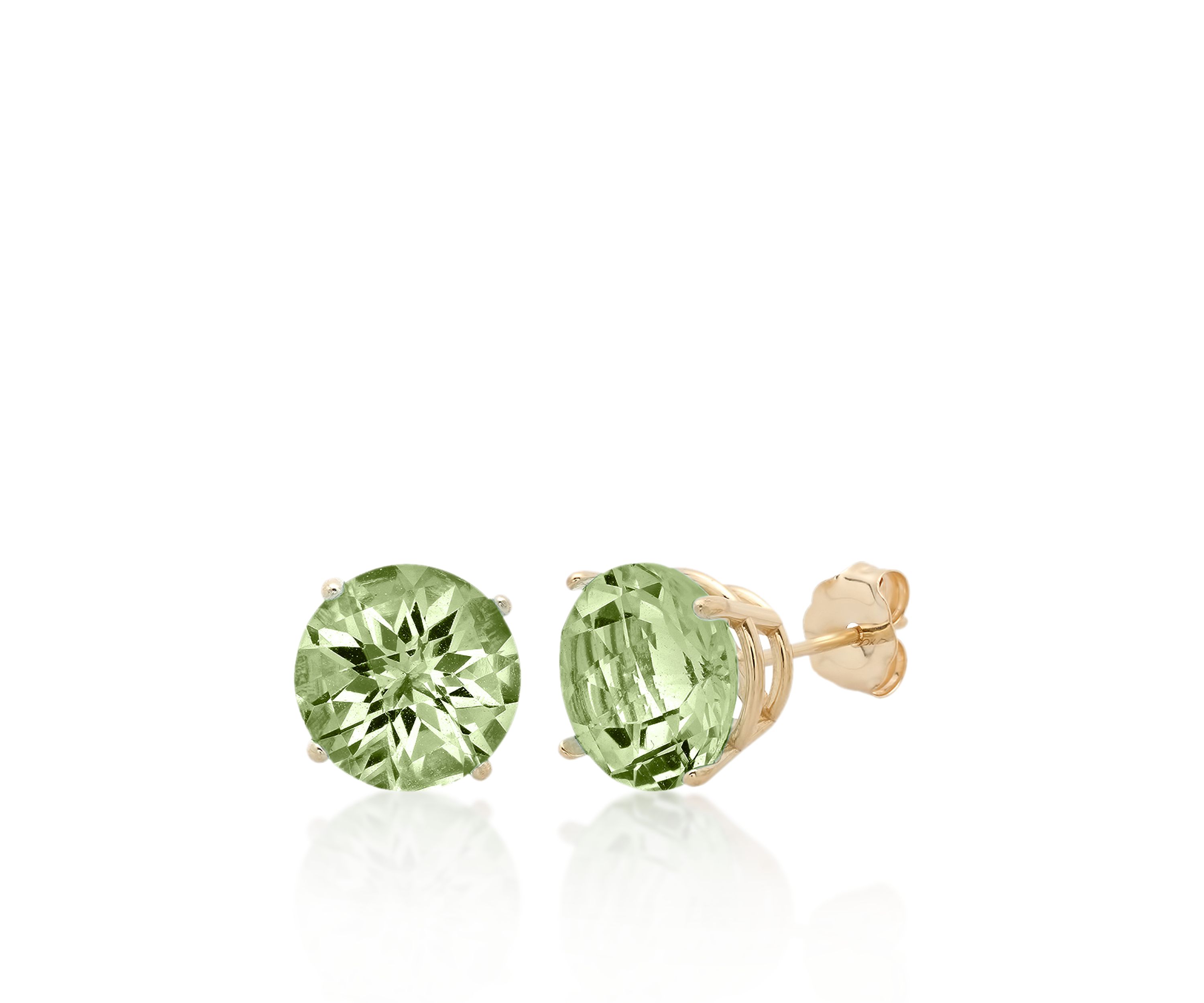 10k Yellow Gold Green Amethyst Stud Earrings