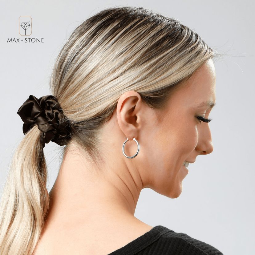 14k White Gold Click-Top 3MM Thick Tube Hoop Earrings (25MM)