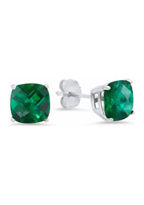 Belk & Co 3.3 ct. t.w. Lab Created Emerald Cushion-Cut Stud Earrings in Sterling Silver, White