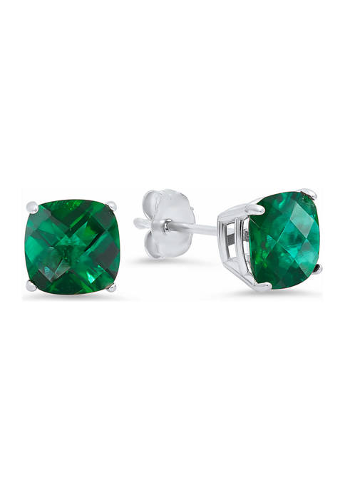 3.3 ct. t.w. Lab Created Emerald Cushion-Cut Stud Earrings in Sterling Silver 
