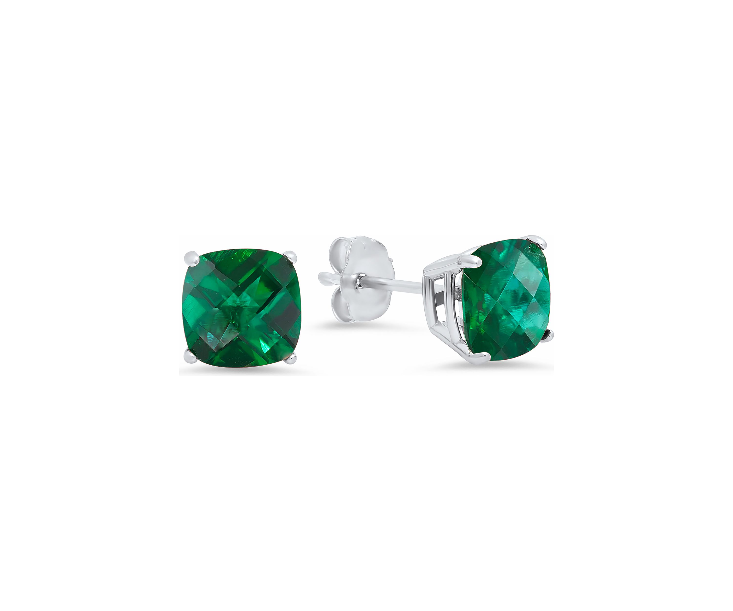 3.3 ct. t.w. Lab Created Emerald Cushion-Cut Stud Earrings in Sterling Silver 