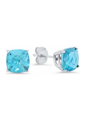 Belk & Co Sterling Silver Cushion-Cut Checkerboard Genuine Swiss Blue Topaz Stud Earrings (8 Millimeter), White