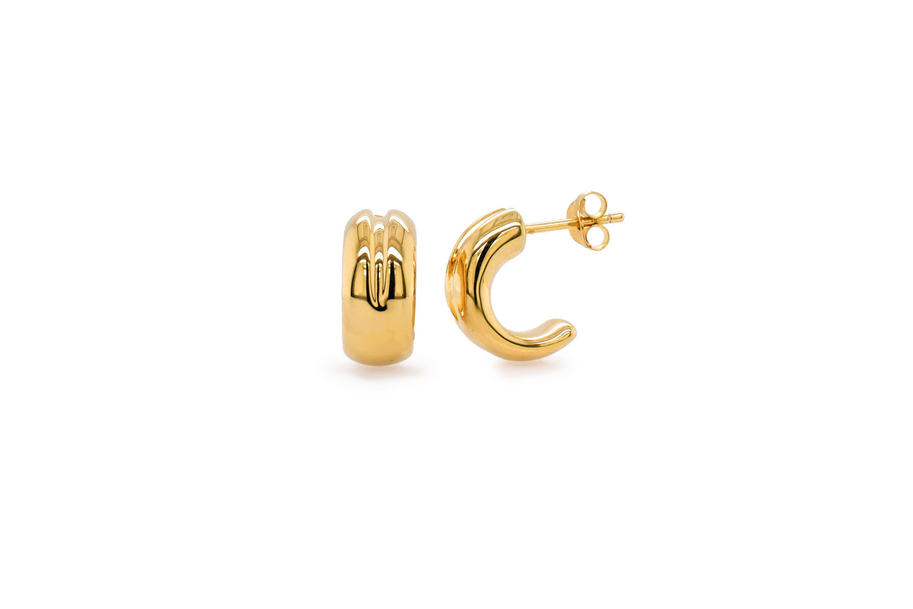 14k Gold Resin Filled Electroform C Hoop Earrings