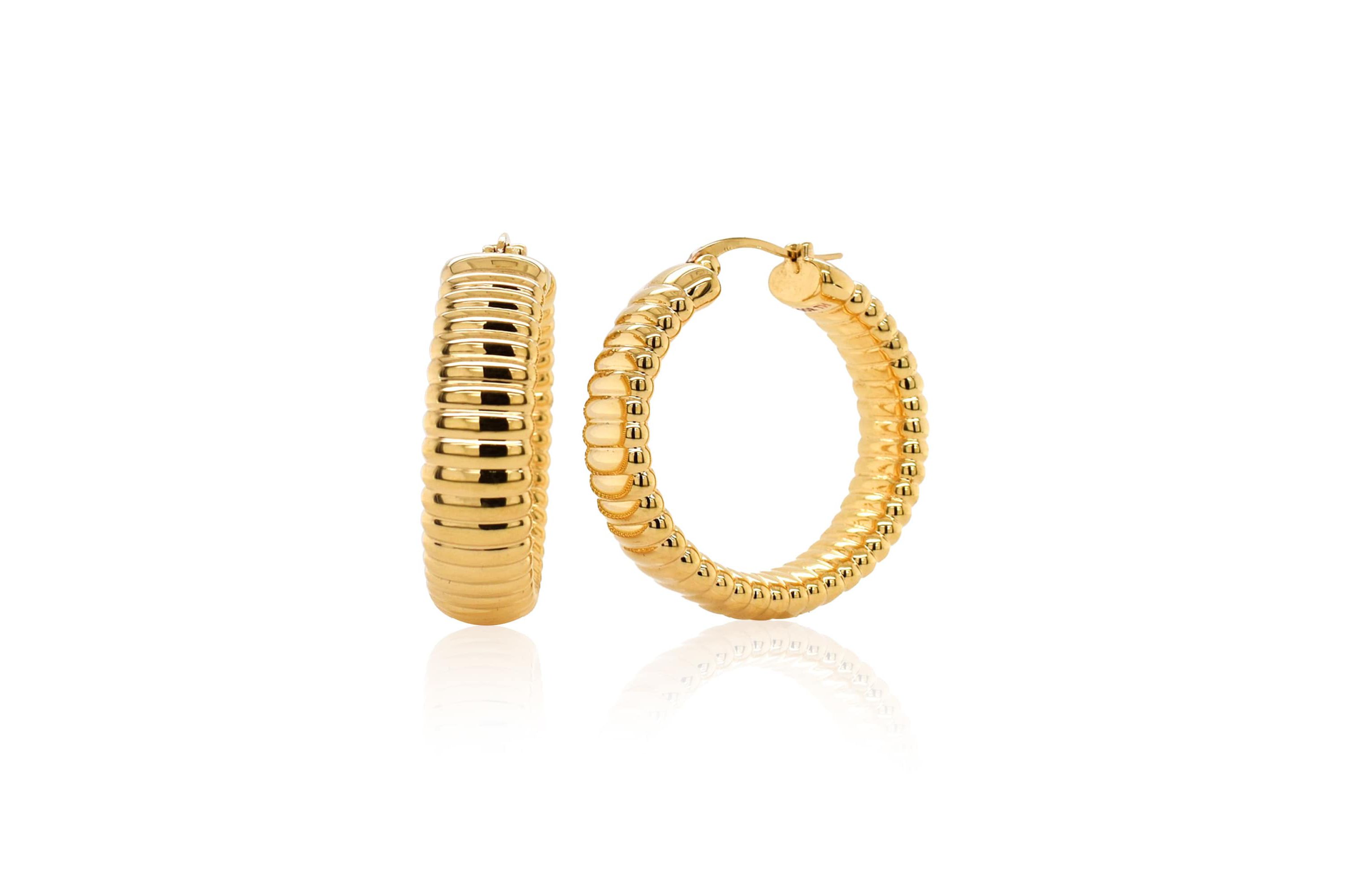 14k Gold Resin Filled Electroform Textured Hoop Earrings