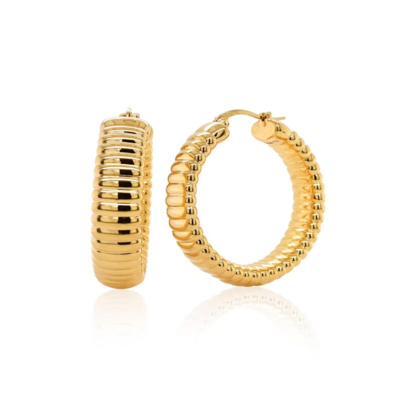 14k Gold Resin Filled Electroform Textured Hoop Earrings
