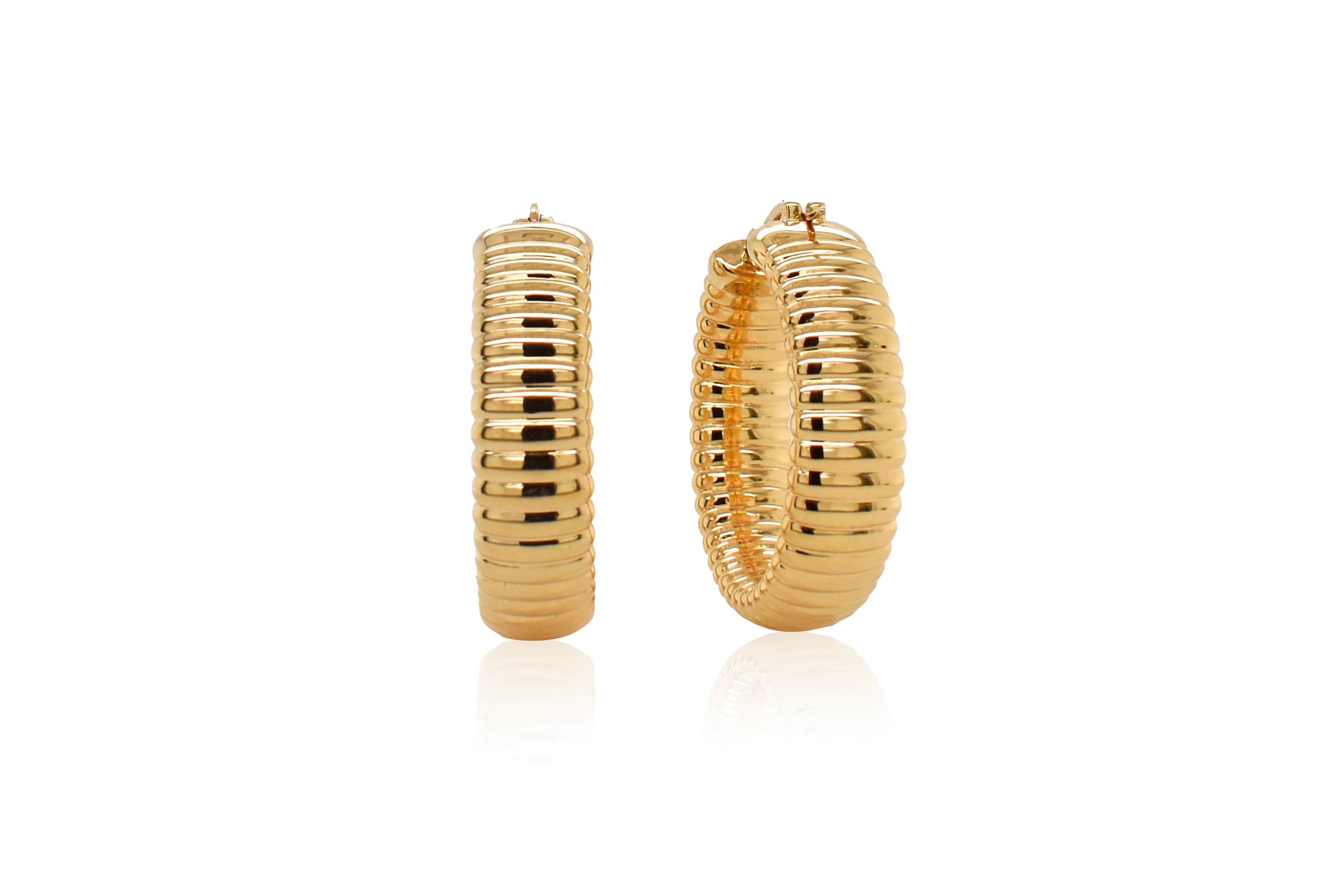 14k Gold Resin Filled Electroform Textured Hoop Earrings
