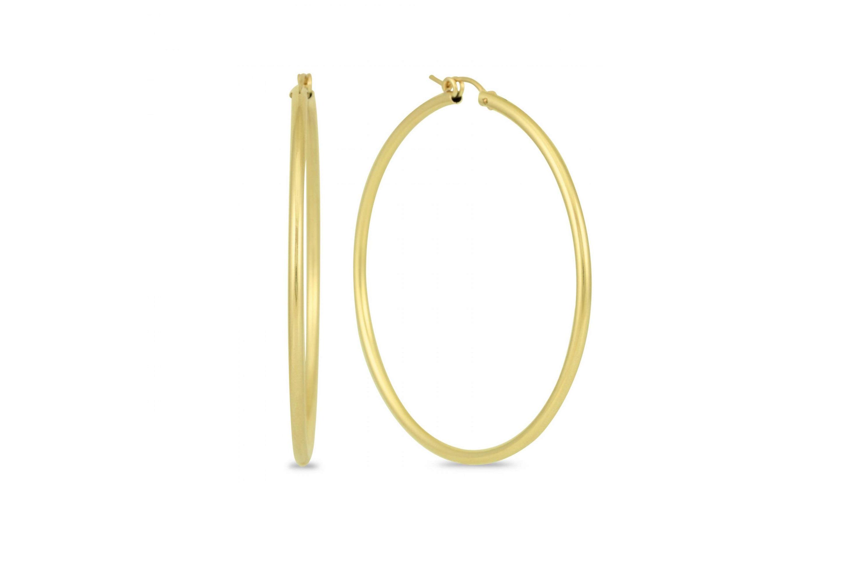 14k Yellow Gold 2MM Thick Tube Hoop Earrings (41MM)