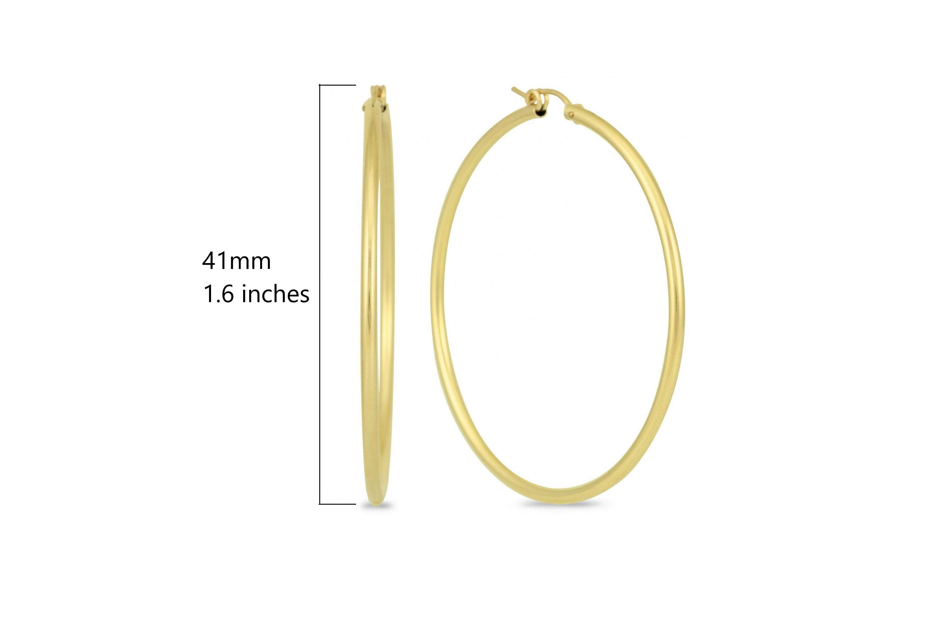 14k Yellow Gold 2MM Thick Tube Hoop Earrings (41MM)