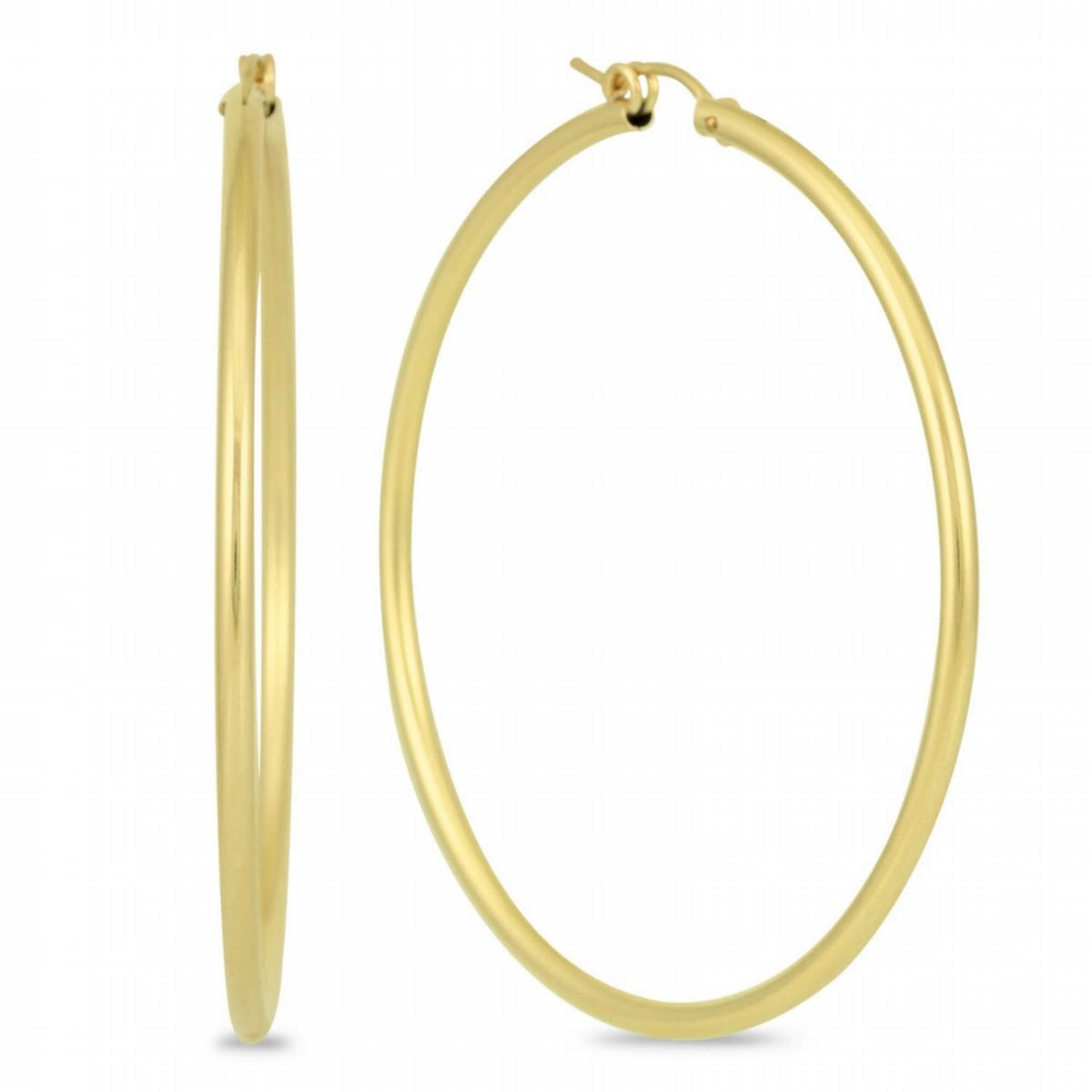 14k Yellow Gold 2MM Thick Tube Hoop Earrings (55MM)