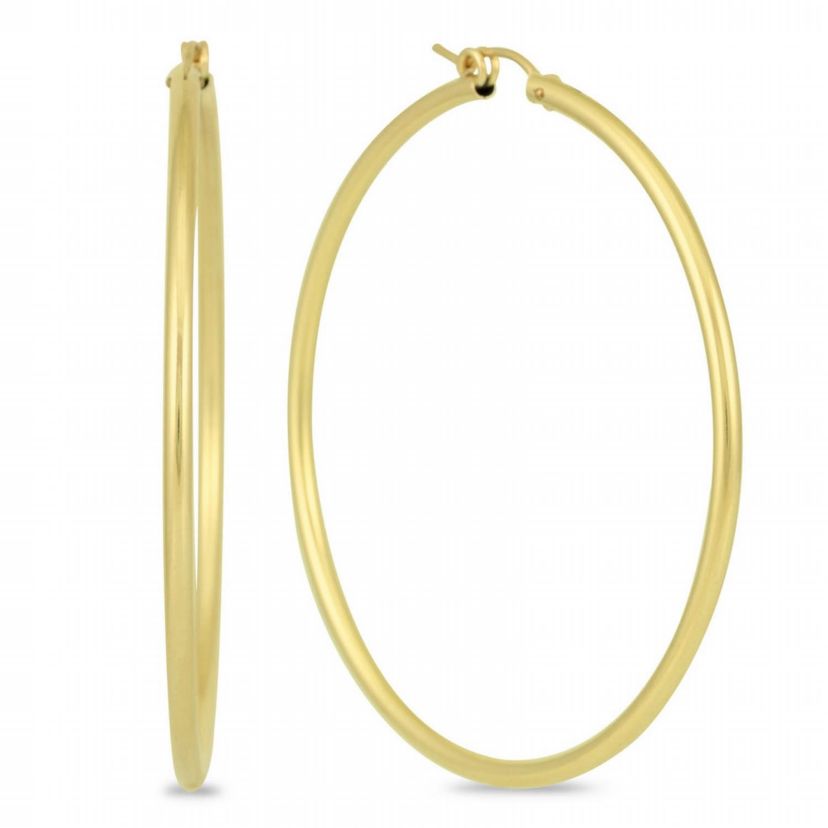 14k Yellow Gold 2MM Thick Tube Hoop Earrings (55MM)