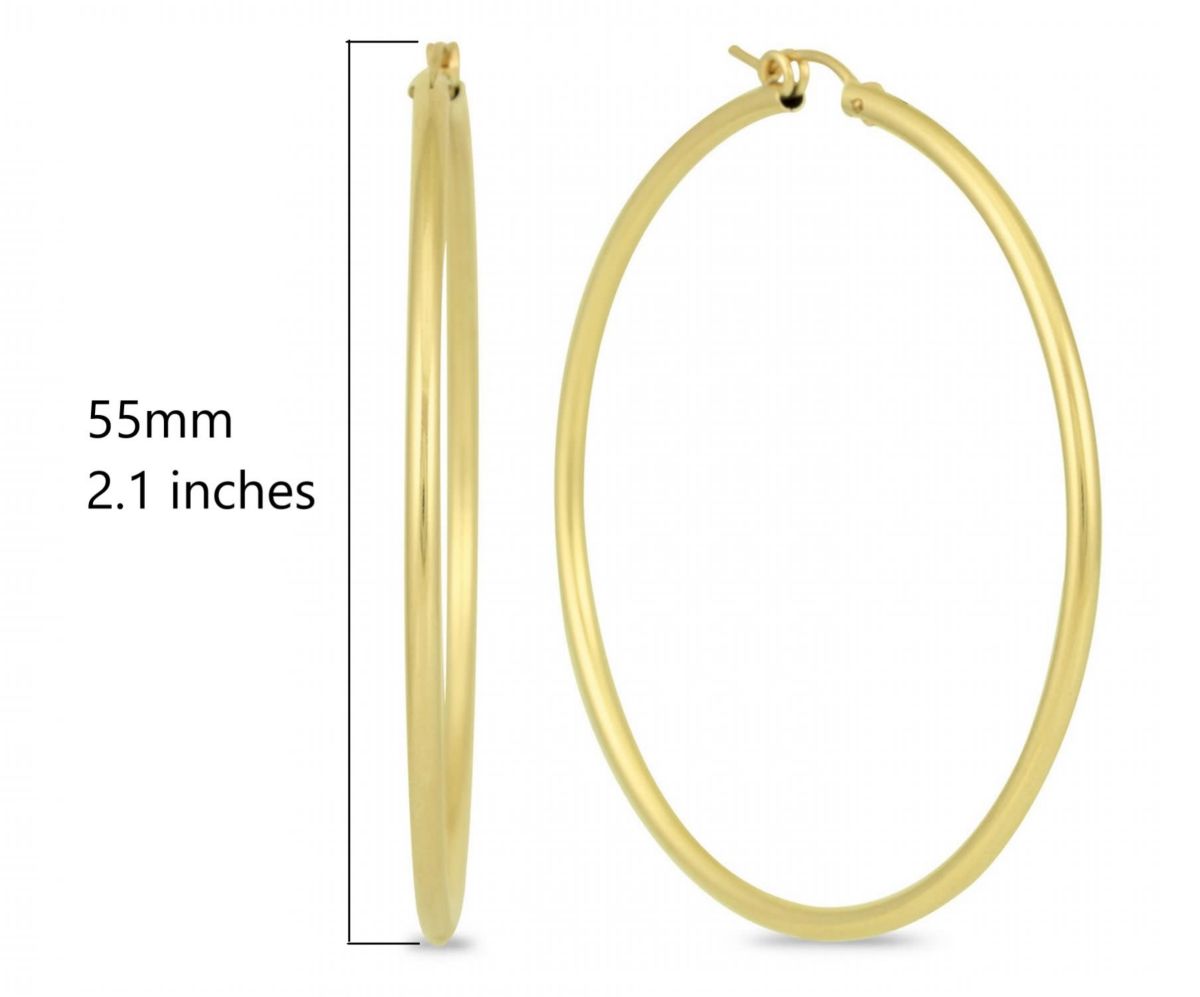14k Yellow Gold 2MM Thick Tube Hoop Earrings (55MM)