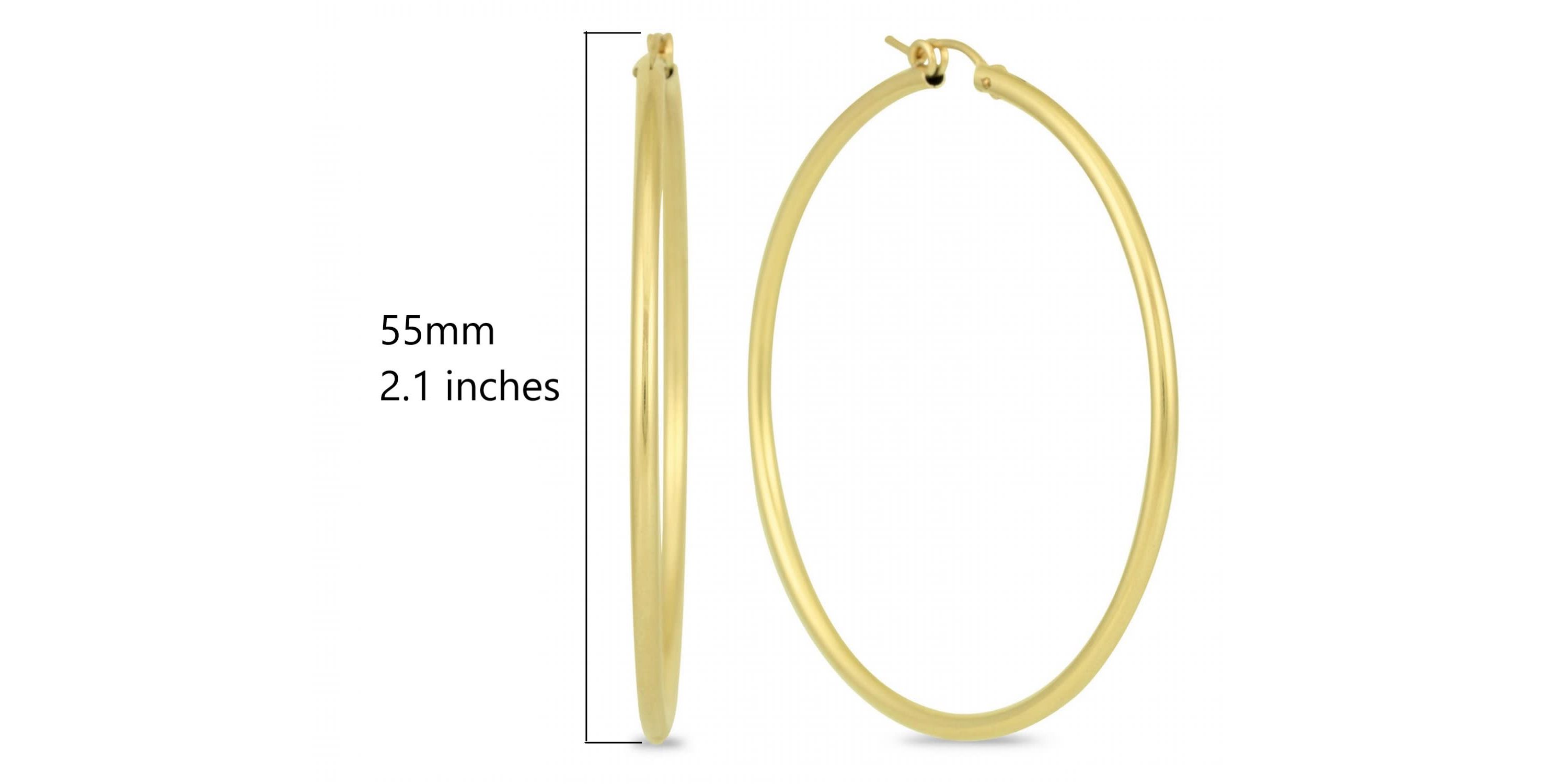 14k Yellow Gold 2MM Thick Tube Hoop Earrings (55MM)