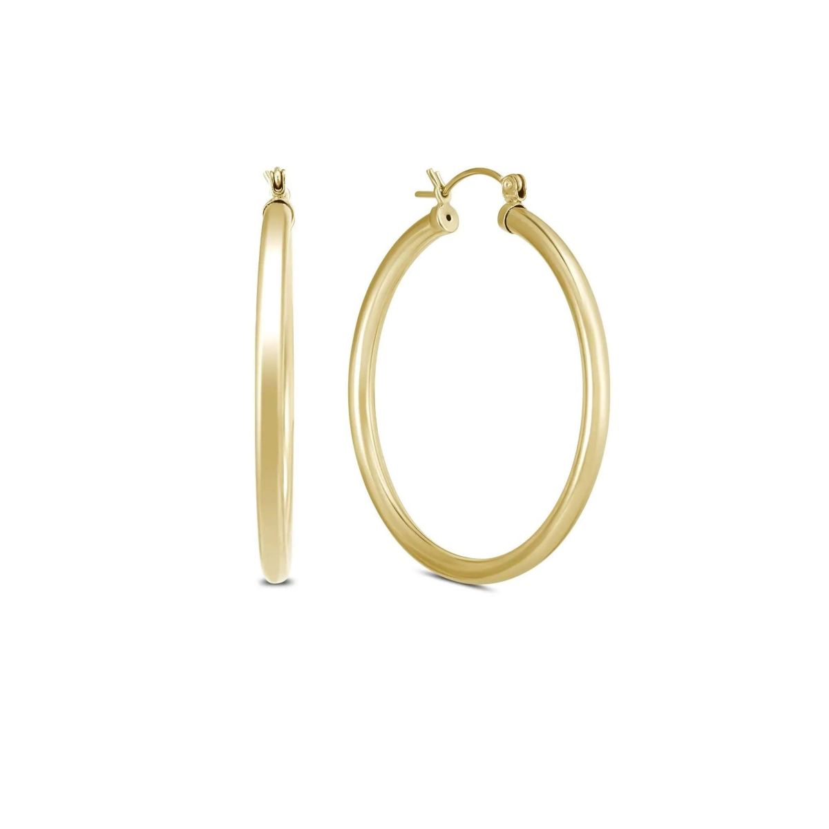 14k Yellow Gold 3MM Thick Tube Hoop Earrings (15MM)