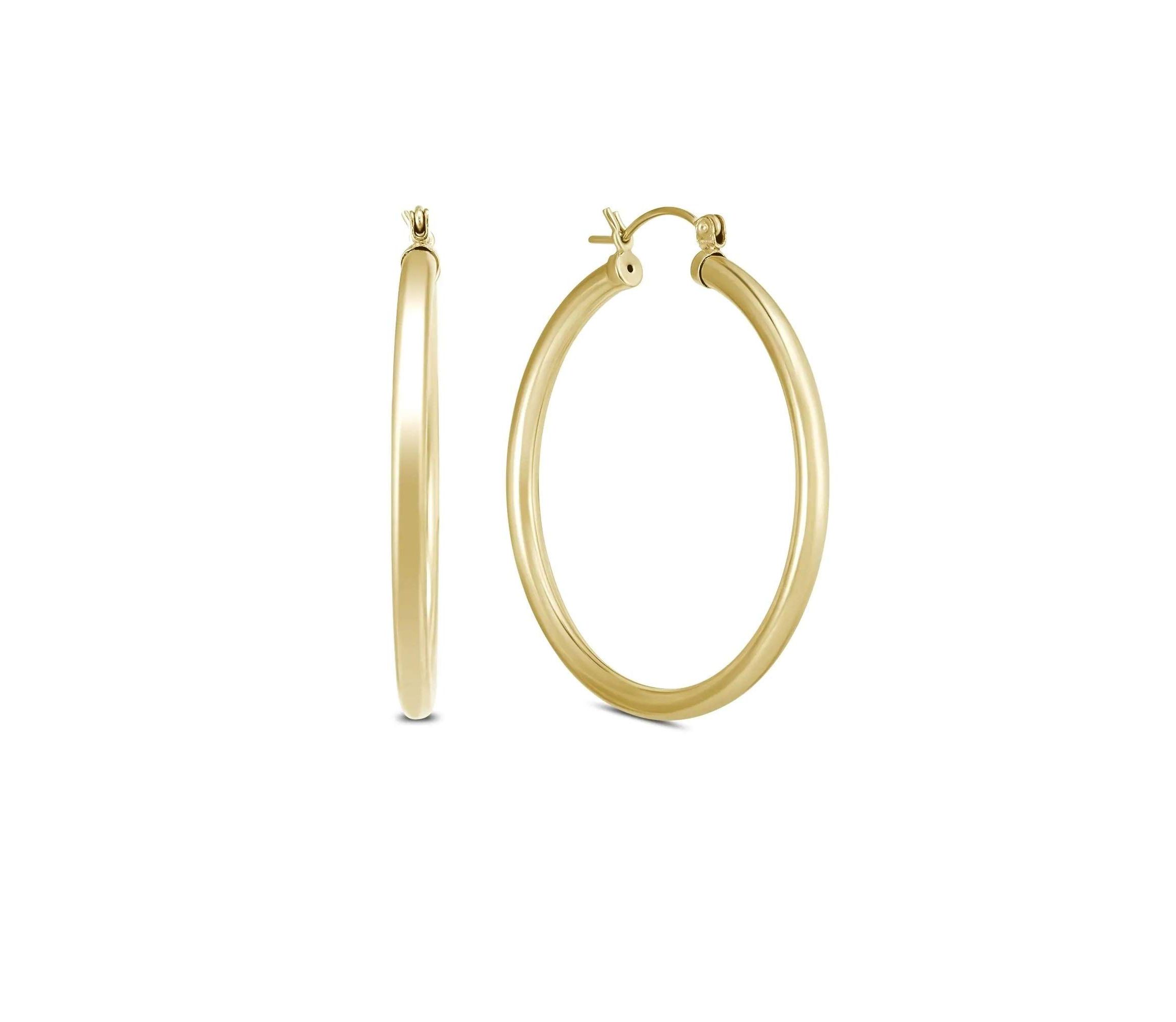 14k Yellow Gold 3MM Thick Tube Hoop Earrings (15MM)