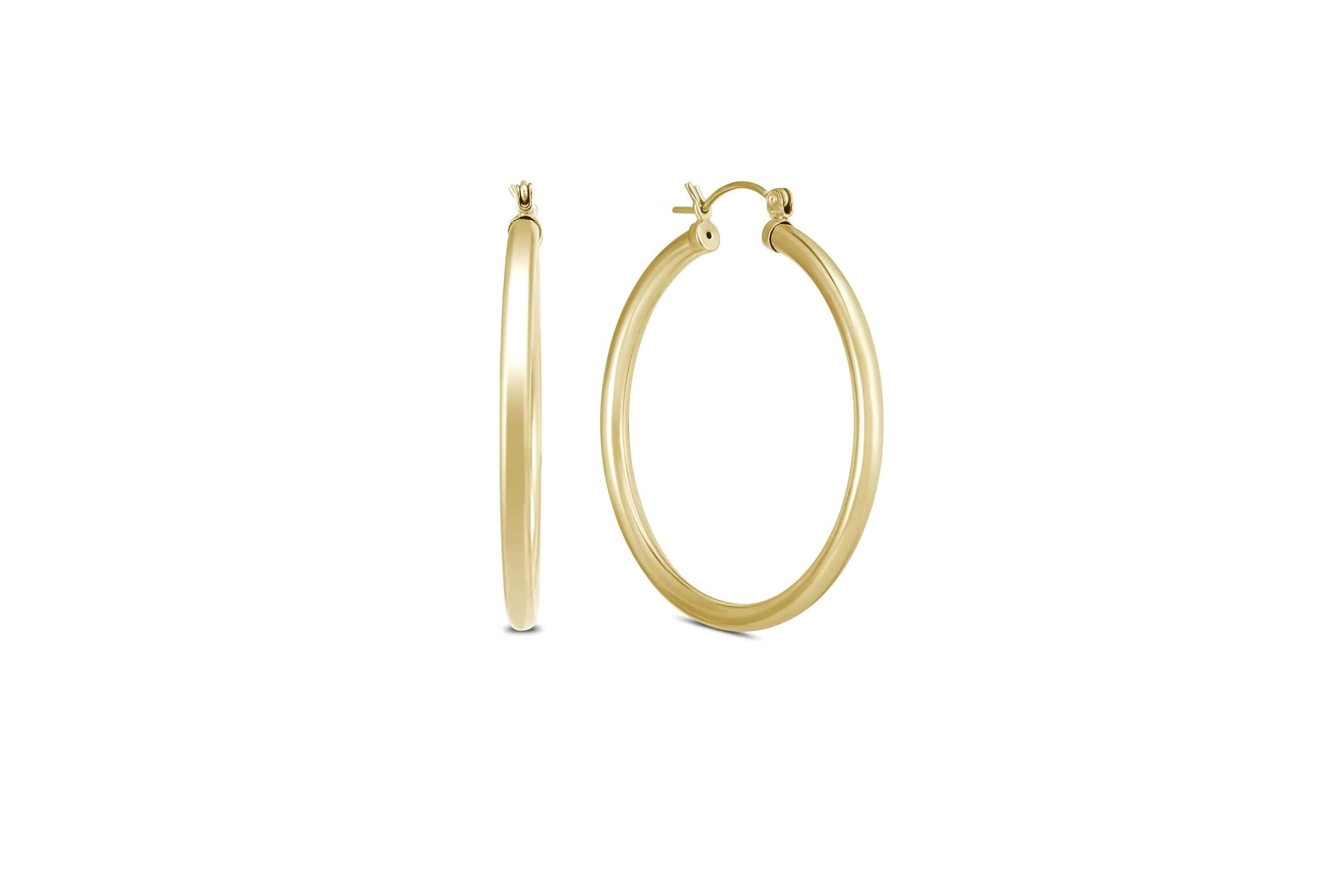 14k Yellow Gold 3MM Thick Tube Hoop Earrings (15MM)
