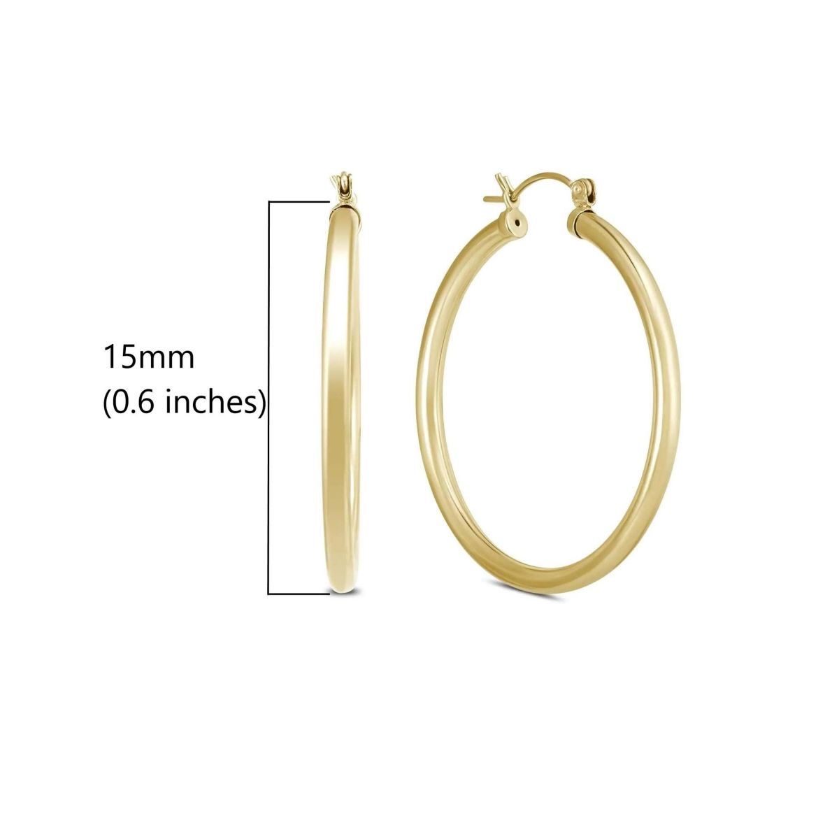 14k Yellow Gold 3MM Thick Tube Hoop Earrings (15MM)
