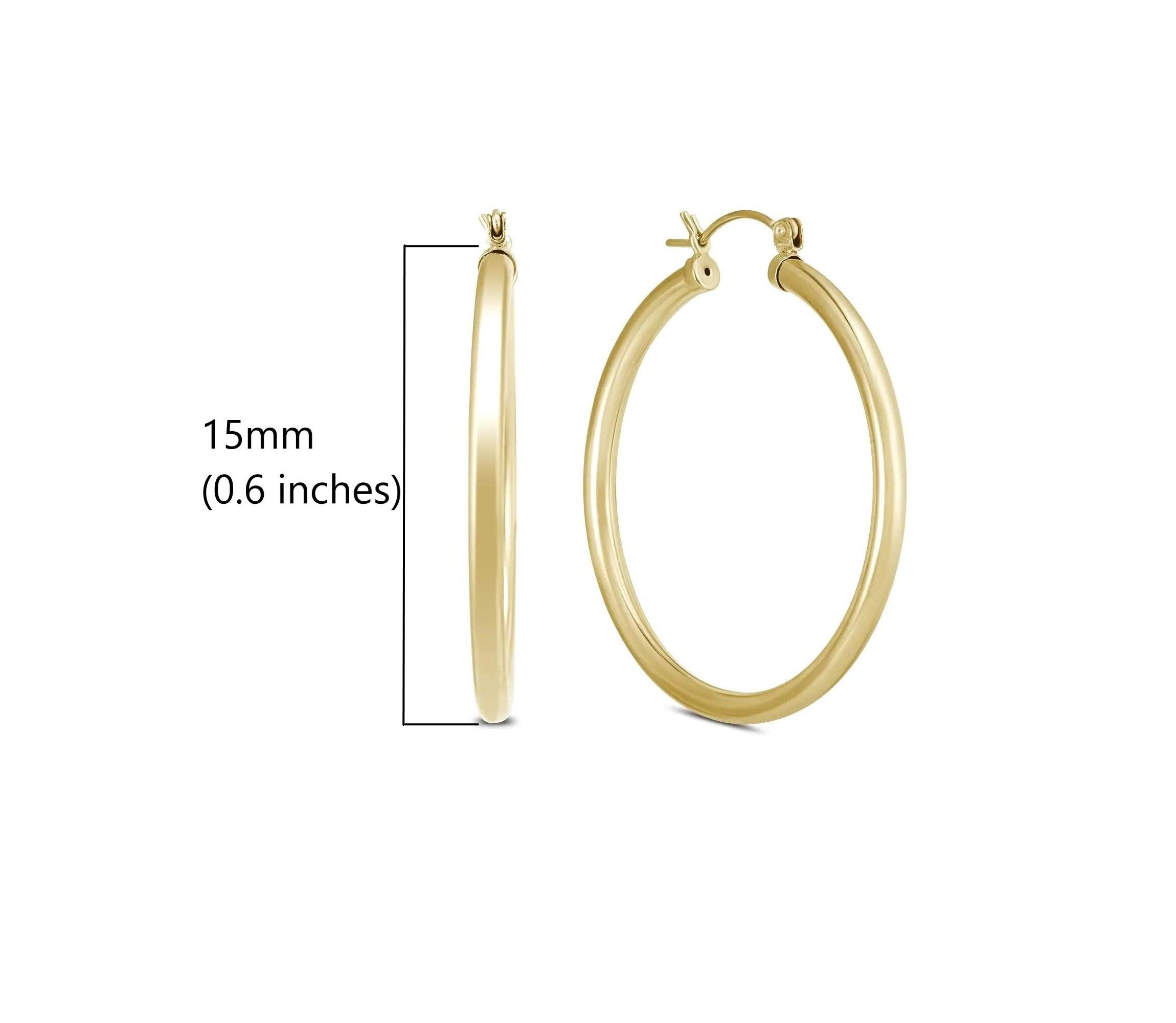 14k Yellow Gold 3MM Thick Tube Hoop Earrings (15MM)