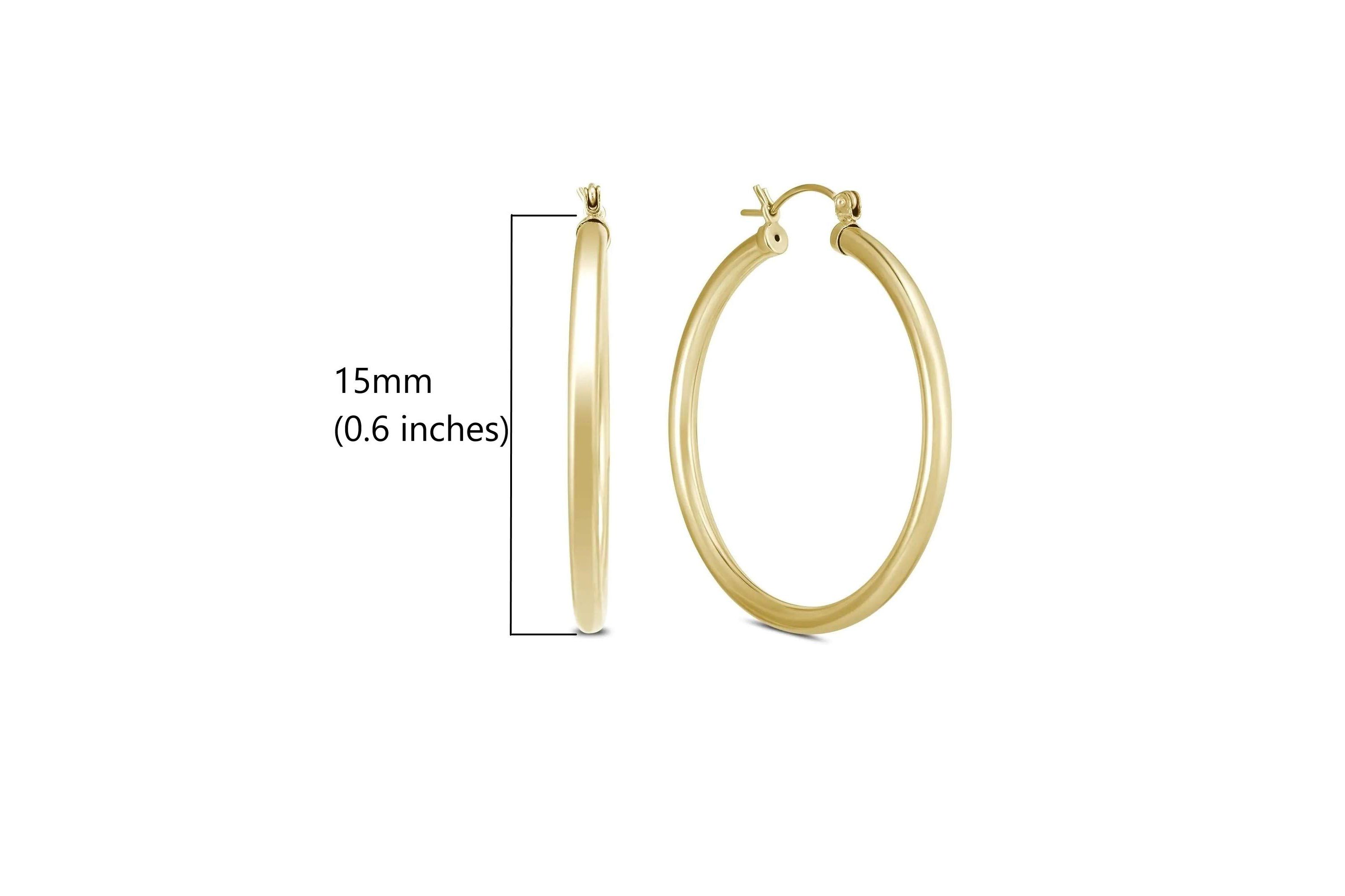 14k Yellow Gold 3MM Thick Tube Hoop Earrings (15MM)