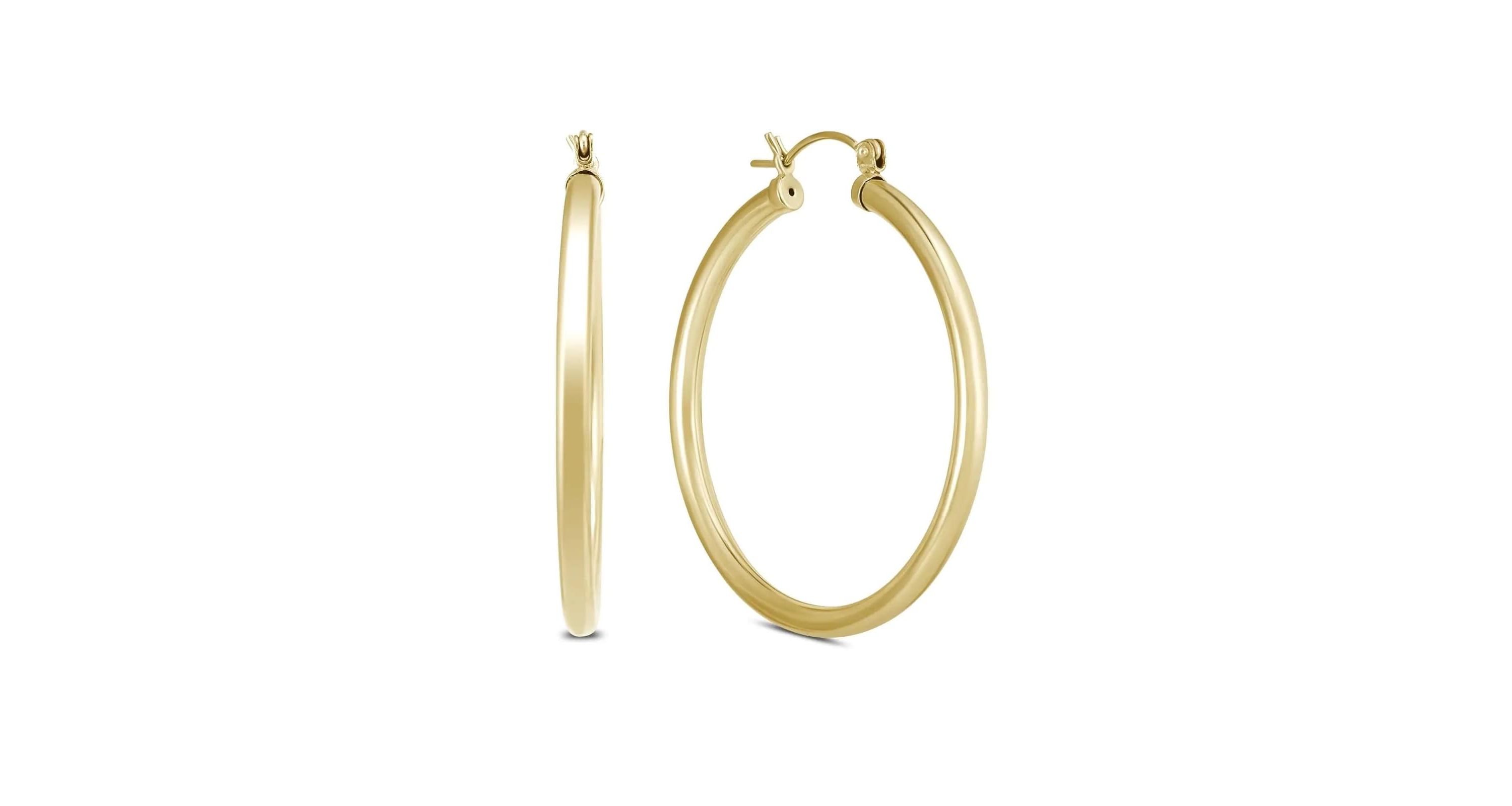 14k Yellow Gold 3MM Thick Tube Hoop Earrings (20MM)