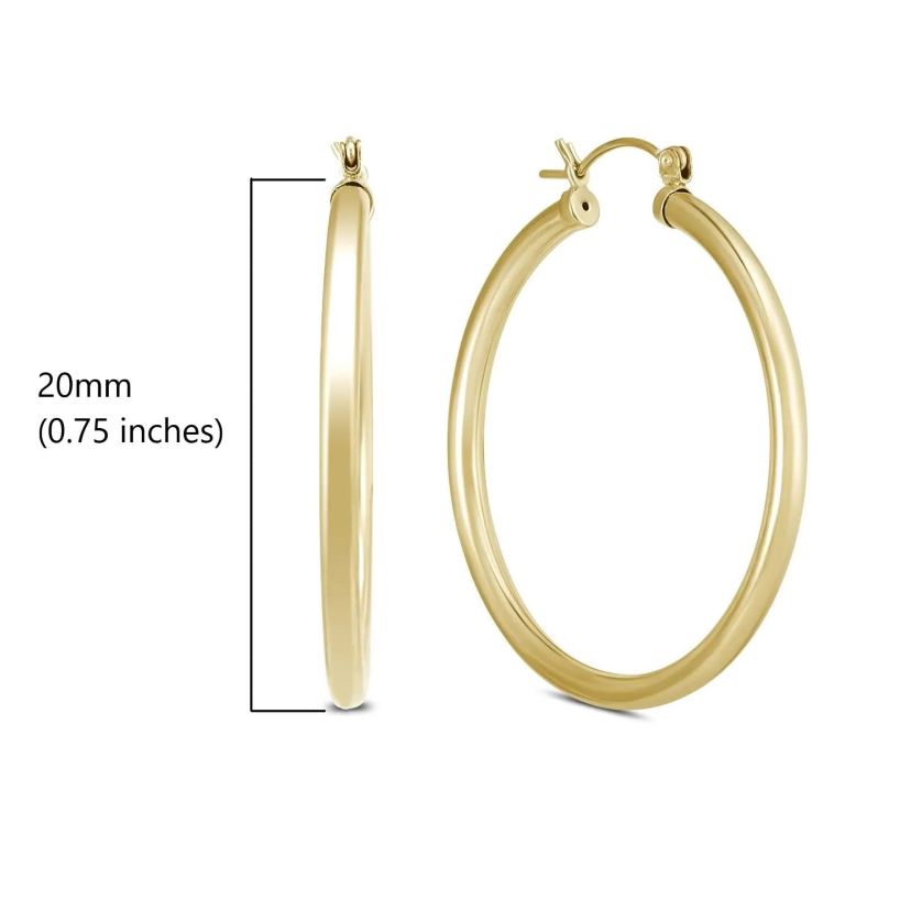 14k Yellow Gold 3MM Thick Tube Hoop Earrings (20MM)