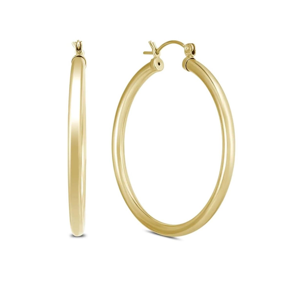 14k Yellow Gold 3MM Thick Tube Hoop Earrings (24MM)
