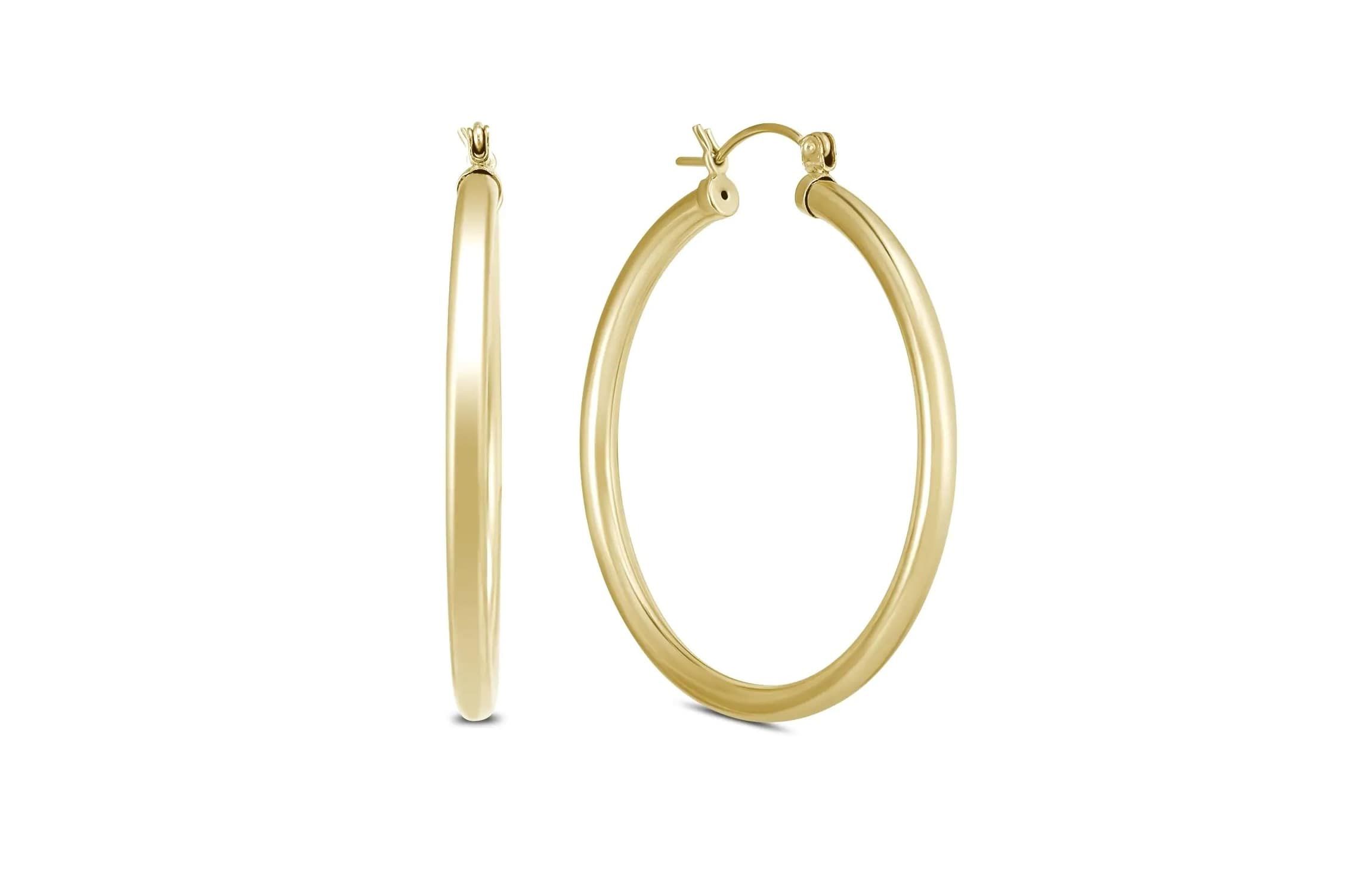 14k Yellow Gold 3MM Thick Tube Hoop Earrings (24MM)