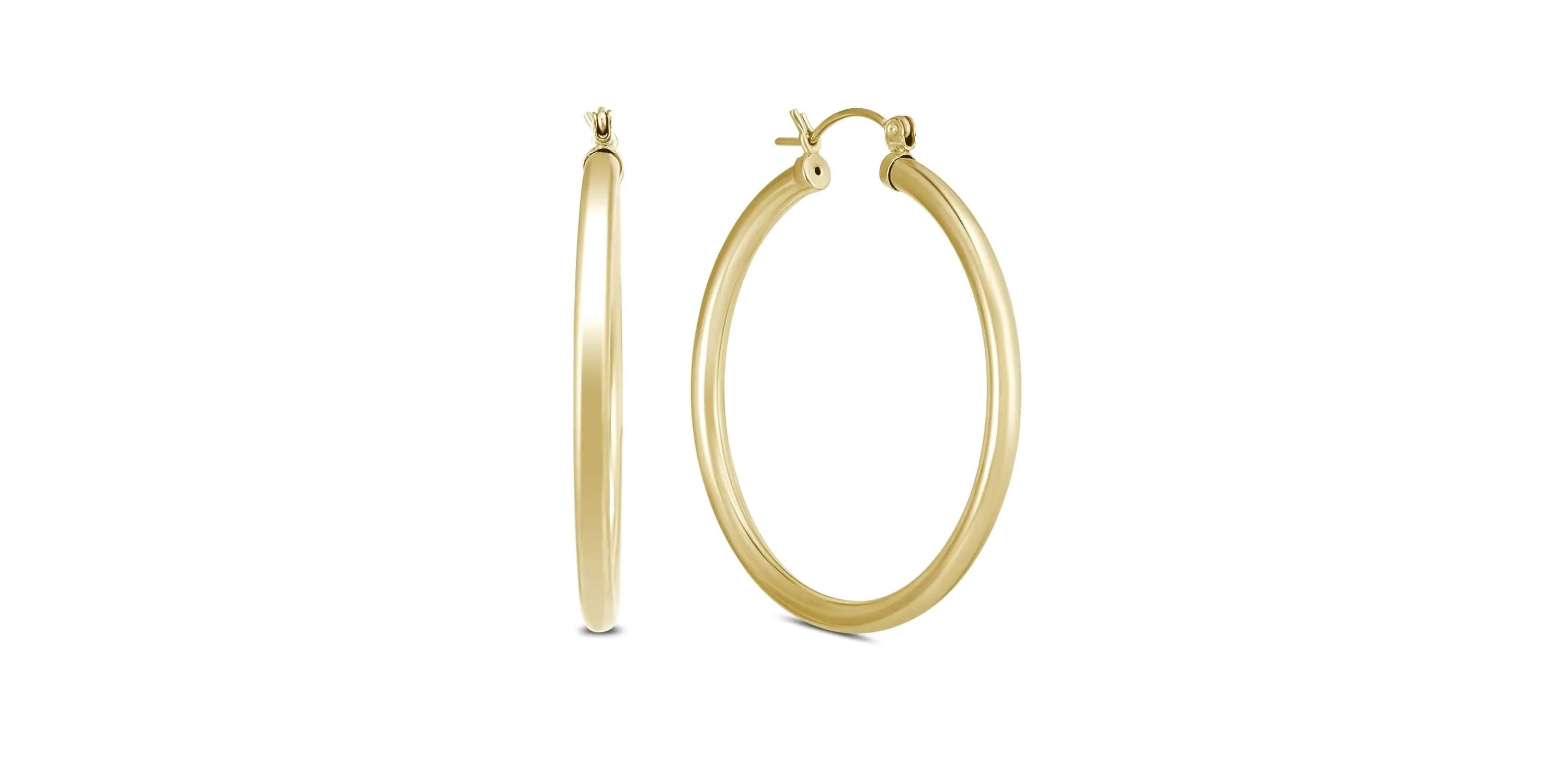 14k Yellow Gold 3MM Thick Tube Hoop Earrings (24MM)