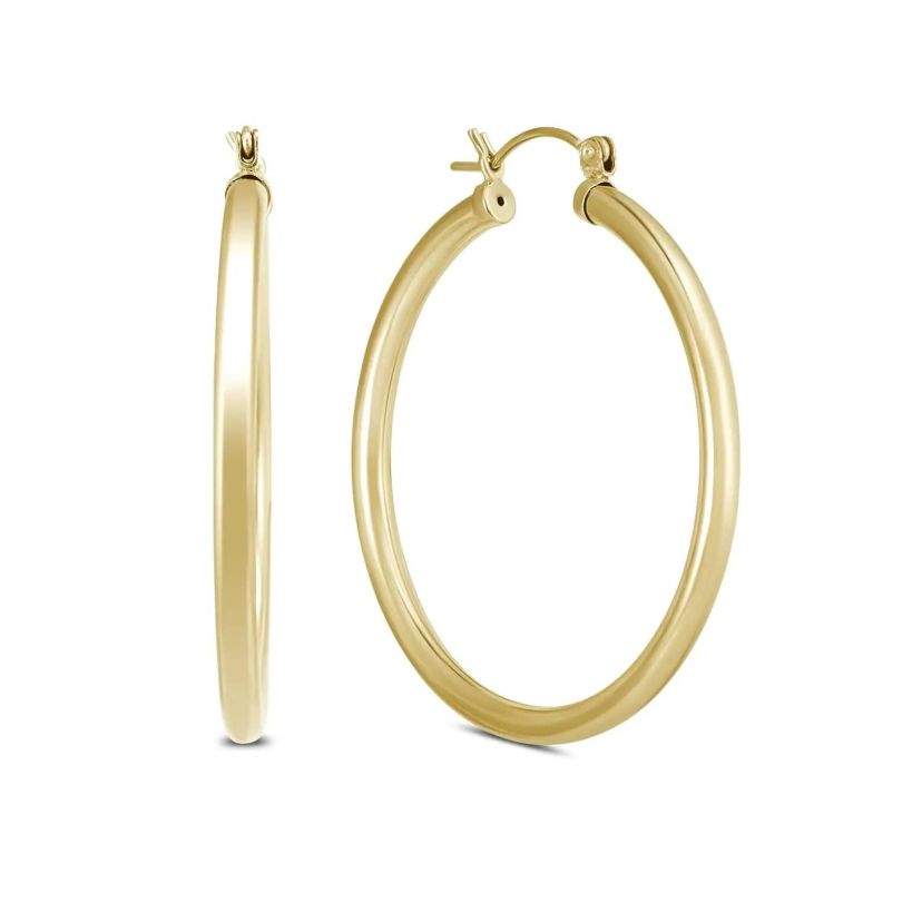 14k Yellow Gold 3MM Thick Tube Hoop Earrings (24MM)