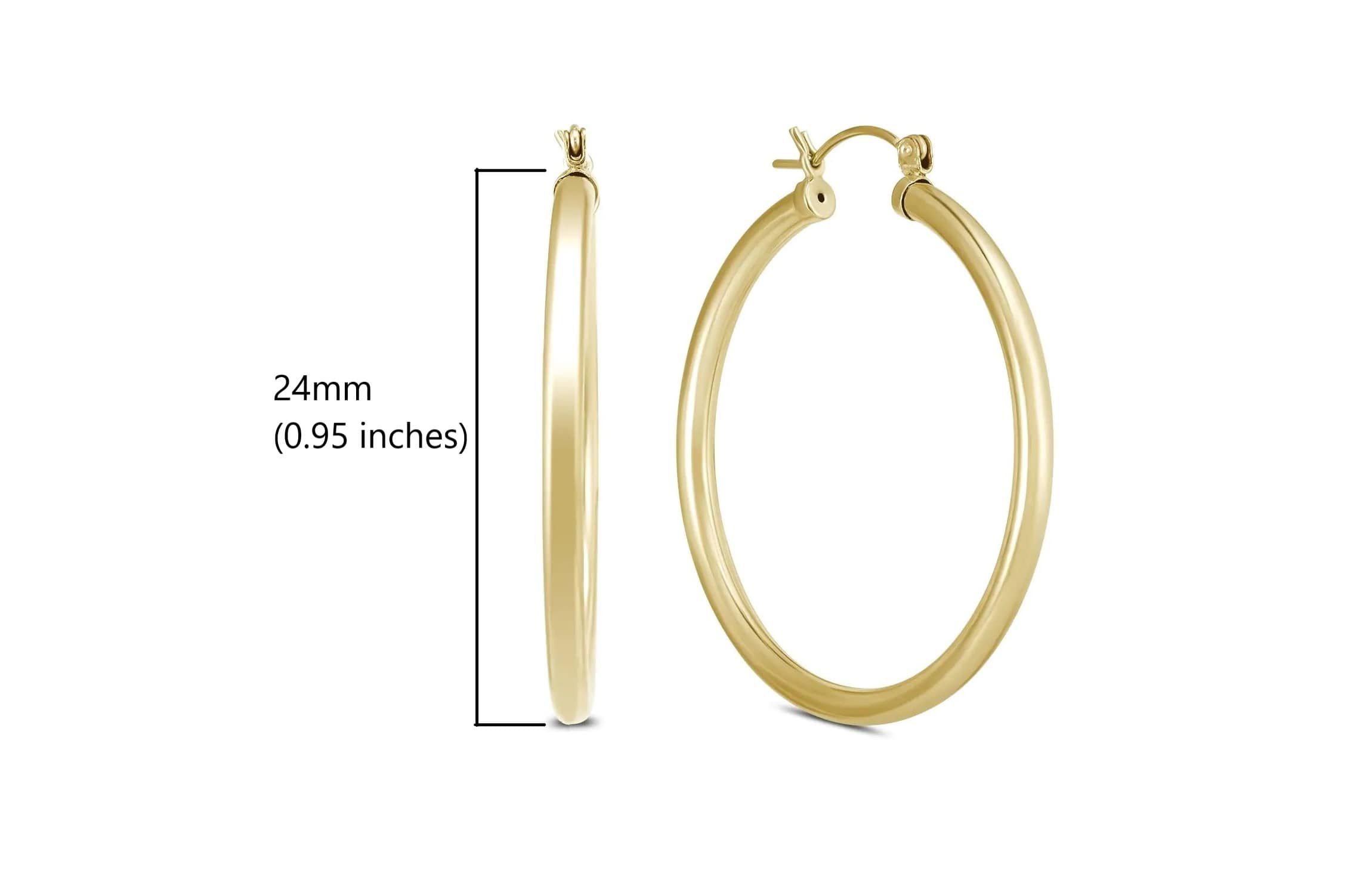 14k Yellow Gold 3MM Thick Tube Hoop Earrings (24MM)