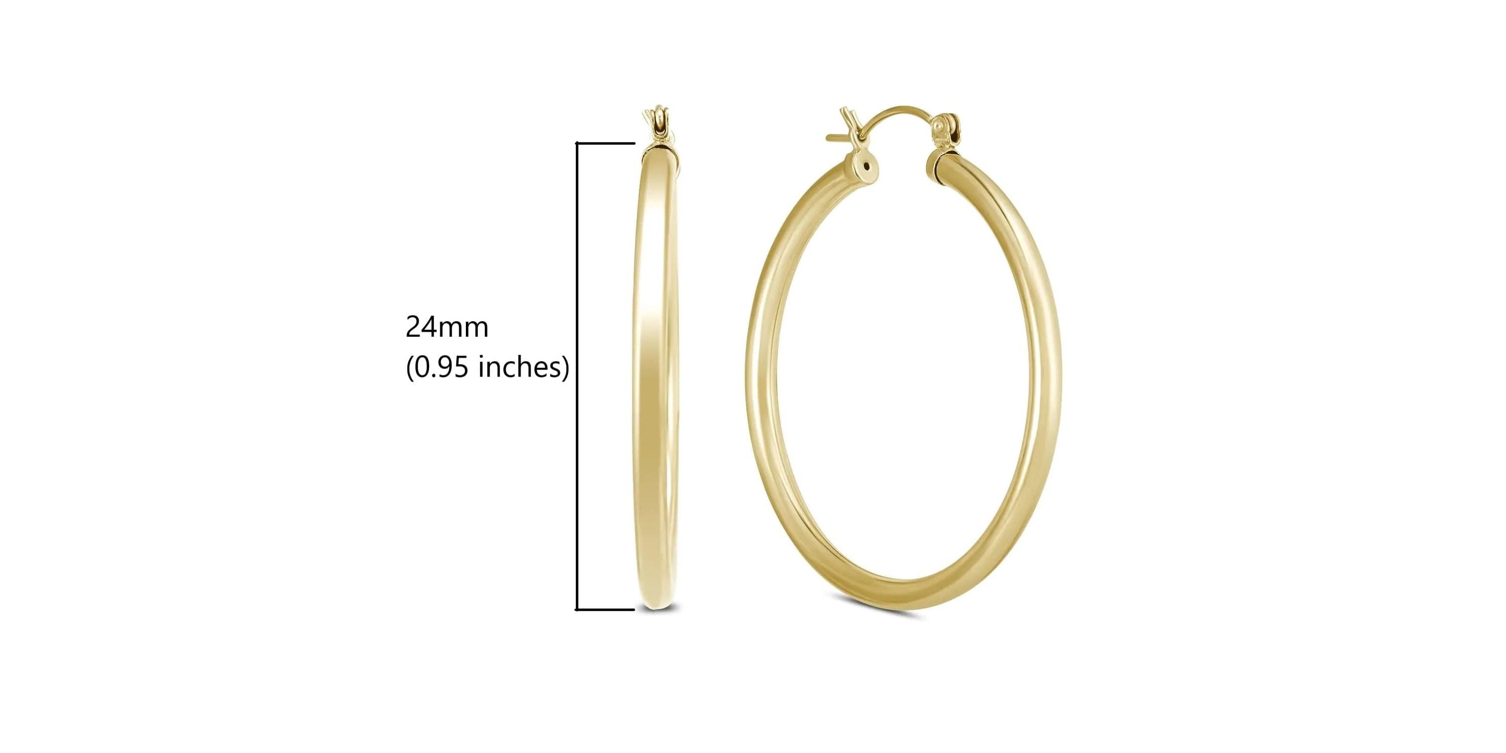 14k Yellow Gold 3MM Thick Tube Hoop Earrings (24MM)