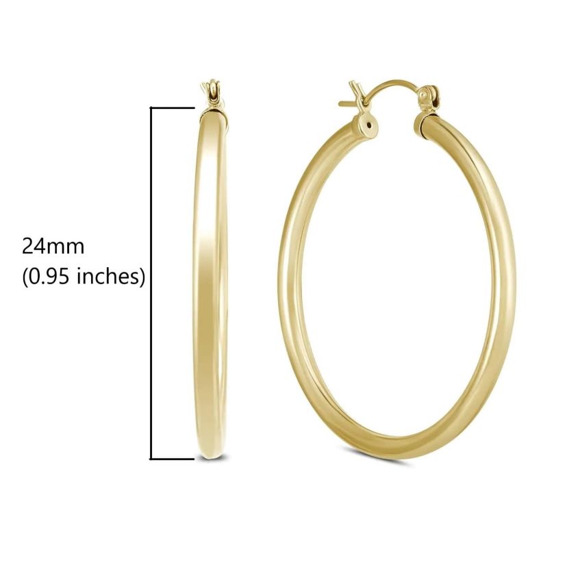 14k Yellow Gold 3MM Thick Tube Hoop Earrings (24MM)