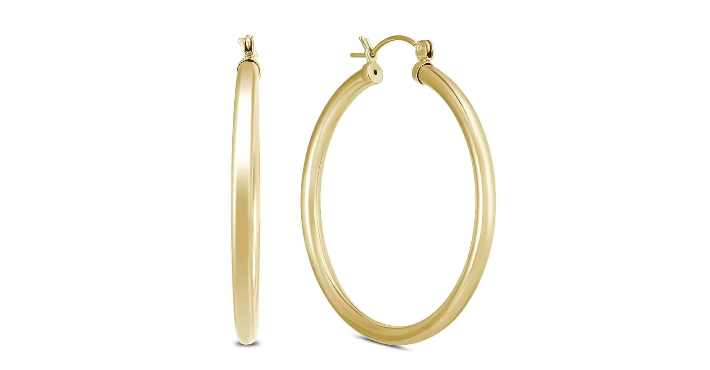 14k Yellow Gold 3MM Thick Tube Hoop Earrings (40MM)